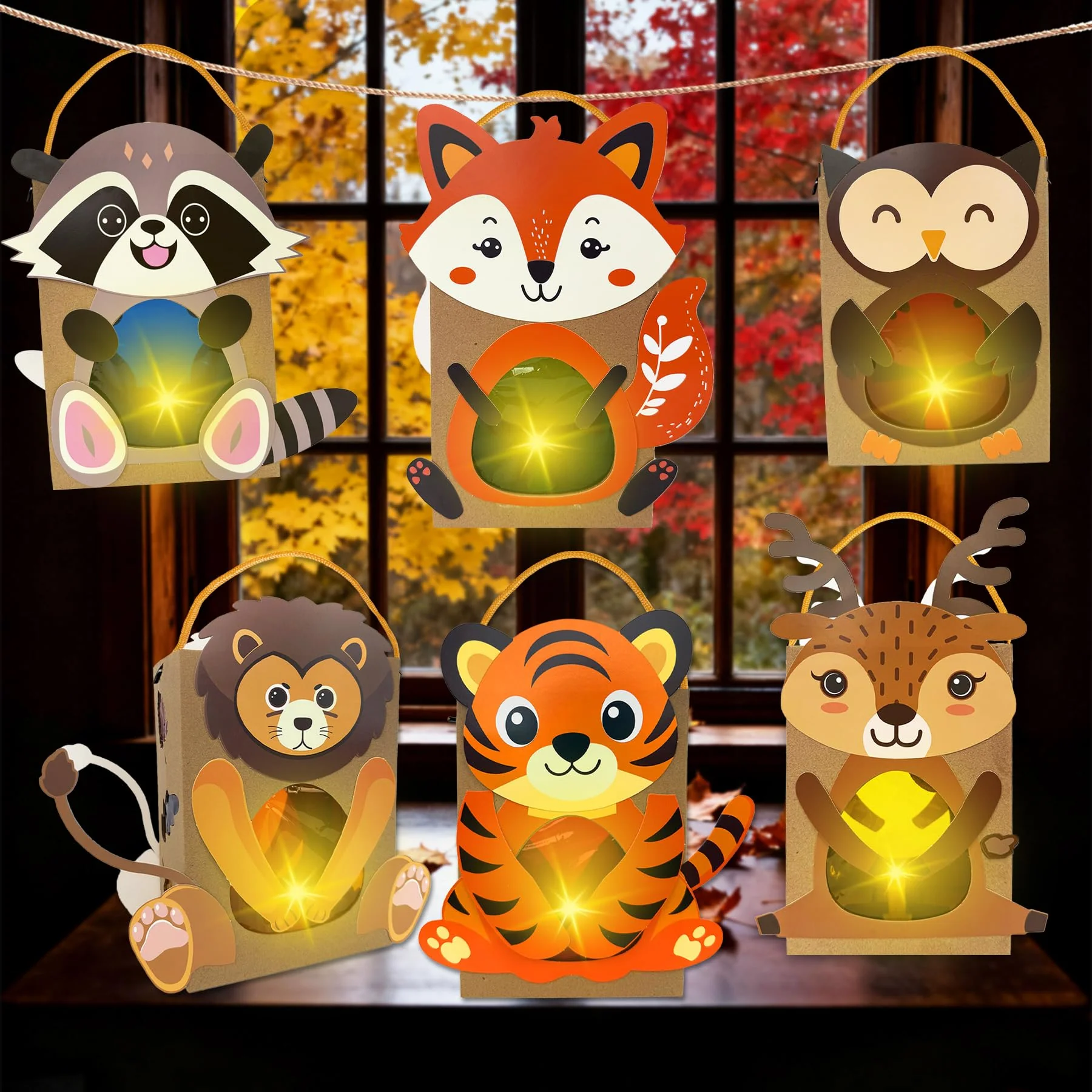 Gozuein Laternen Bastelset Kinder 6 Stück – DIY Tierlaternen Fuchs, Eule, Waschbär, Löwe, Tiger, Hirsch mit Laternenstab, Herbst Basteln, St. Martin Umzug, Kreatives Geschenk für Mädchen Jungen - Image 5