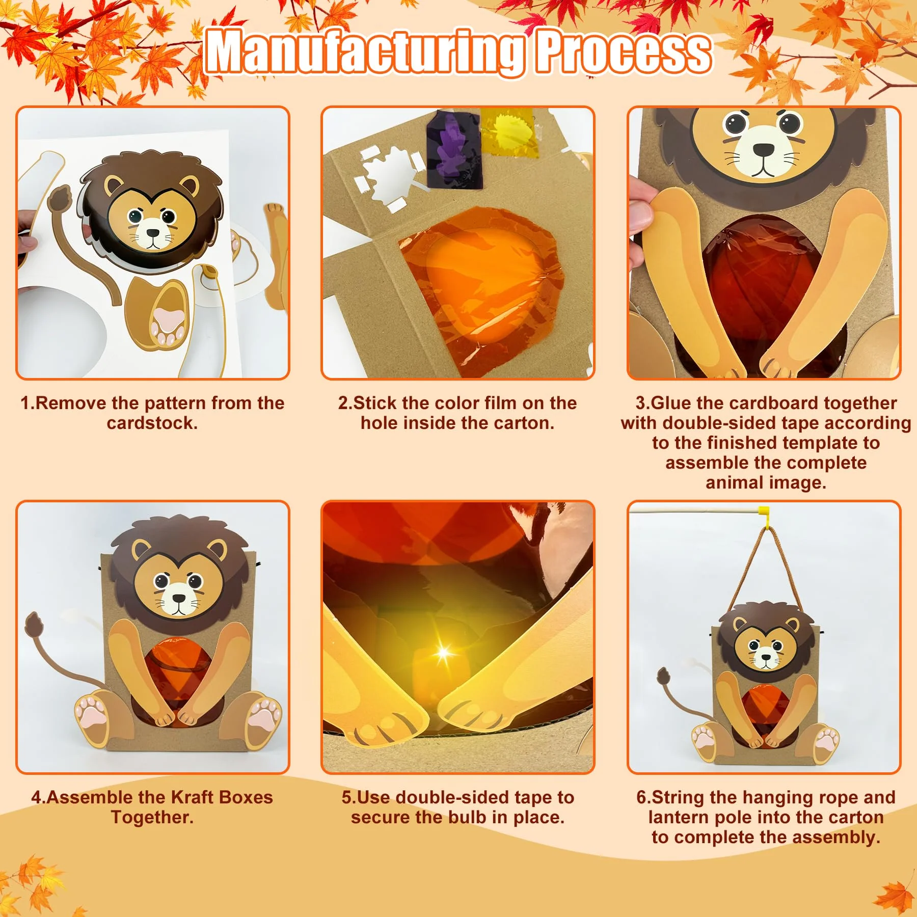 Gozuein Laternen Bastelset Kinder 6 Stück – DIY Tierlaternen Fuchs, Eule, Waschbär, Löwe, Tiger, Hirsch mit Laternenstab, Herbst Basteln, St. Martin Umzug, Kreatives Geschenk für Mädchen Jungen - Image 6