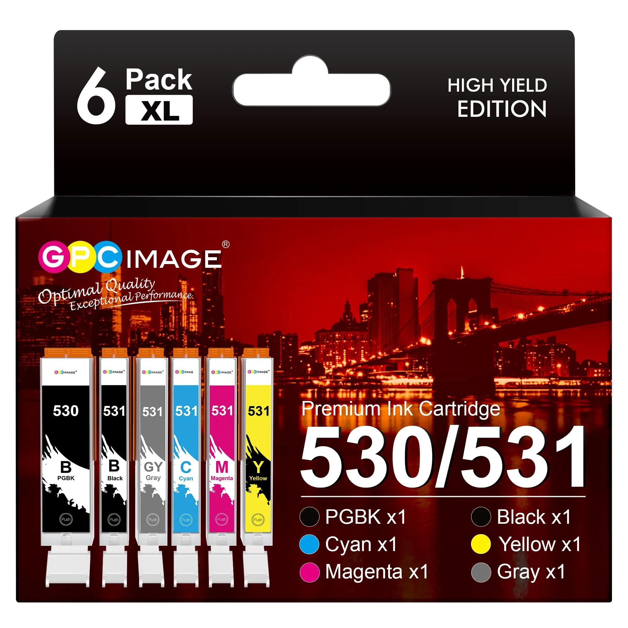 GPC IMAGE 530 531 XXL TS8750 Patronen Kompatible für Canon PIXMA TS8750 BK PIXMA TS8751 WH Druckerpatronen PGI530 CLI531 PGI-530PGBK CLI-531 (6er-Pack, Grau PGBK Schwarz Cyan Magenta Gelb) - Image 2