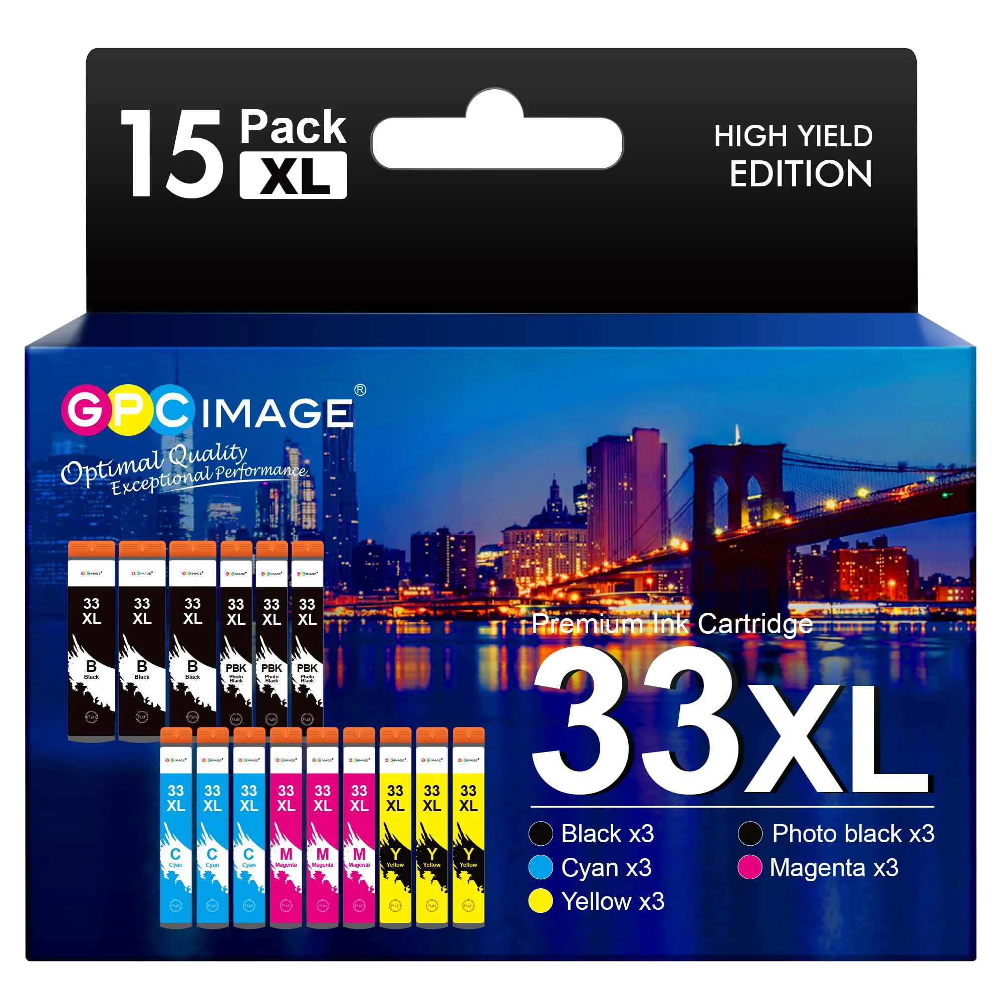GPC IMAGE Kompatible Tintenpatrone als Ersatz für Epson 33XL für Expression Premium XP-540 XP-530 XP-830 XP-7100 XP-900 XP-640 XP-630 XP-635 XP-645(Schwarz Foto Schwarz Cyan Magenta Gelb, 15er-Pack) - Image 2