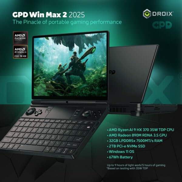GPD Win MAX 2 2025 Handheld-Gaming-PC mit AMD Ryzen AI 9 HX 370, Radeon 890M GPU, 32GB RAM, 2TB SSD, OcuLink, 10,1“ IPS-Display, Gaming-Steuerung, Tastatur und Touchpad - Image 9