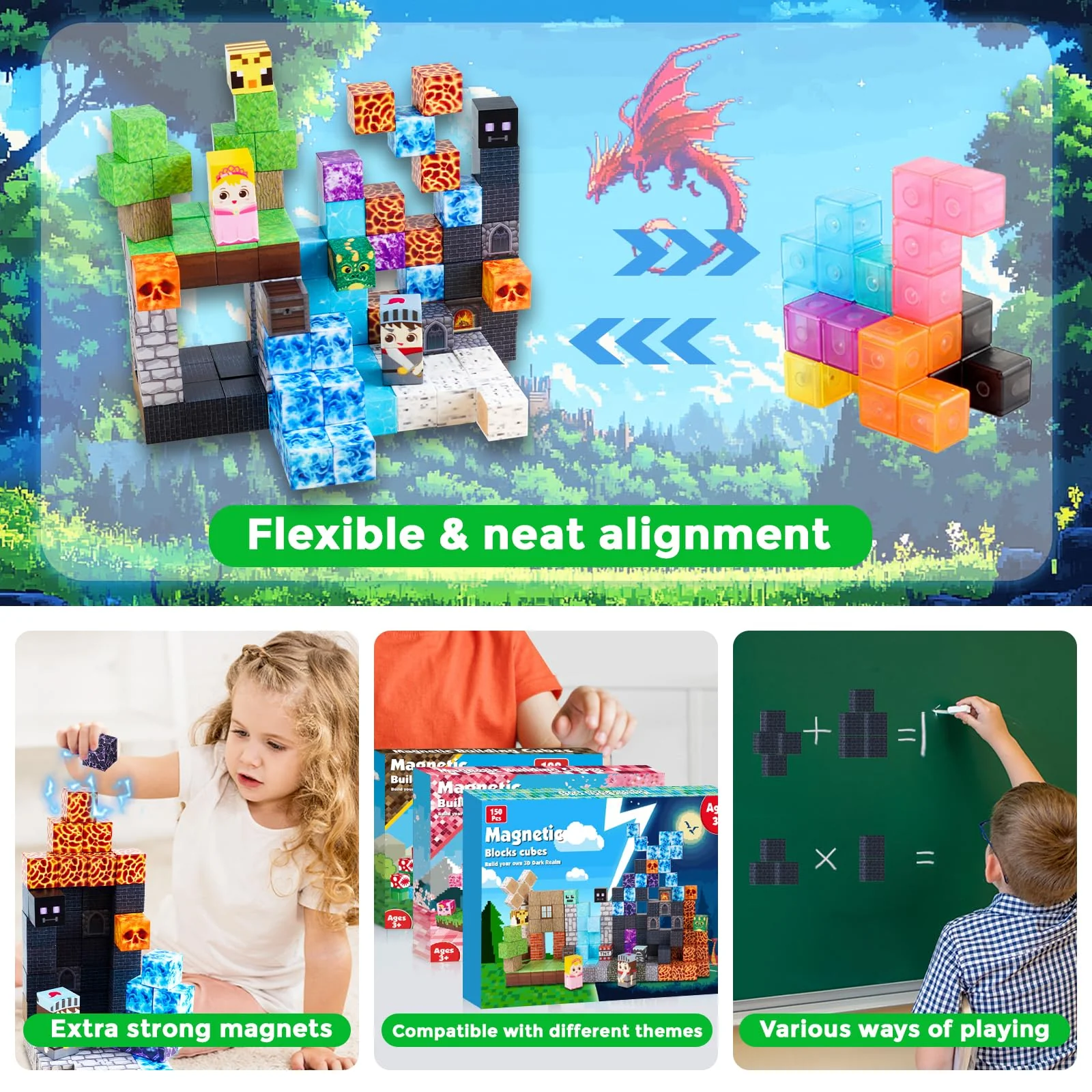GraceDuck Magnetische Bausteine 150 Teile Magnetic Blocks Bauen Dark Forest Hell Castle Magnetspielzeug für Geschenke ab 3 4 5 6 7 8 9 Jahren Jungen und Mädchen Montessori kreative Kinderspielzeug - Image 3