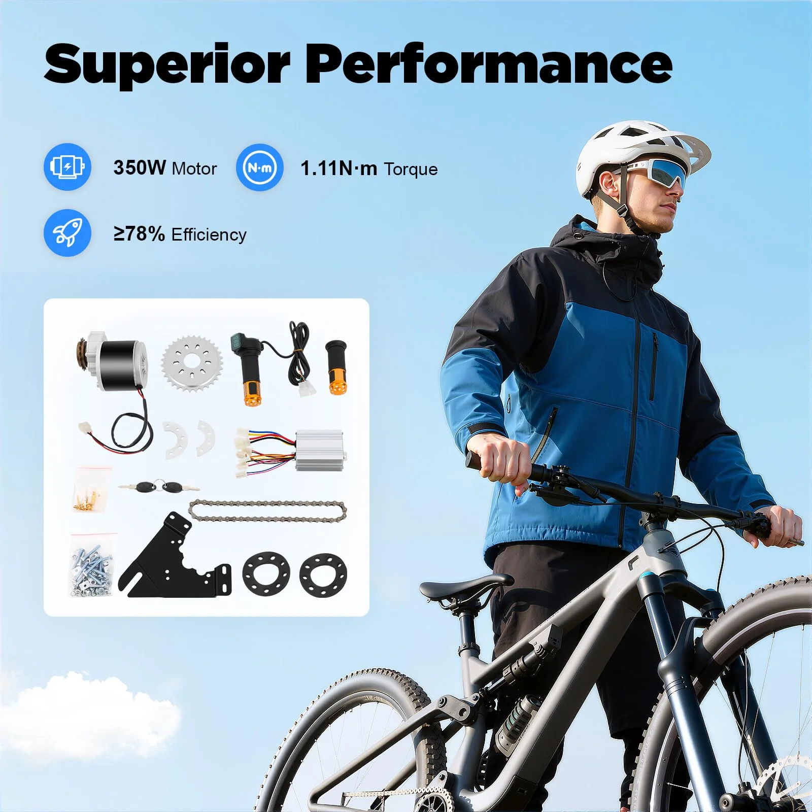 GramStudio Elektro Fahrrad Motor Umbausatz, 36V 350W Elektro Conversion Twist Kit, E-Bike-Umrüstung mit Brush Motor und Freewheel Geeignet für Die Meisten Fahrradräder - Image 3