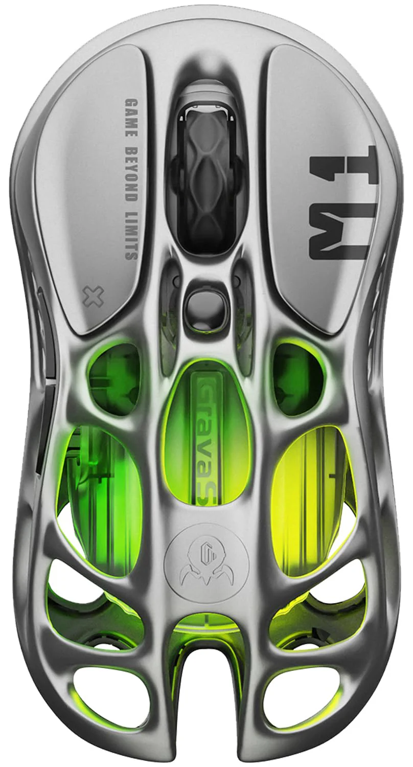 GravaStar Mercury M1 Pro Wireless Gaming Mouse, Magnesium Alloy MMO Gaming Mice, 26000 DPI, 88g Lightweight Hollow Out Design, 5 Programmable Buttons, 5 Dynamic RGB Modes, Gunmetal Grey - Image 4