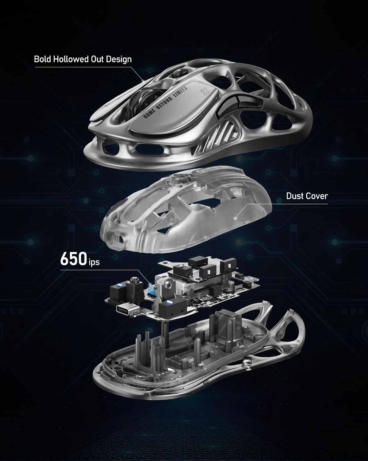 GravaStar Mercury M1 Pro Wireless Gaming Mouse, Magnesium Alloy MMO Gaming Mice, 26000 DPI, 88g Lightweight Hollow Out Design, 5 Programmable Buttons, 5 Dynamic RGB Modes, Gunmetal Grey - Image 5