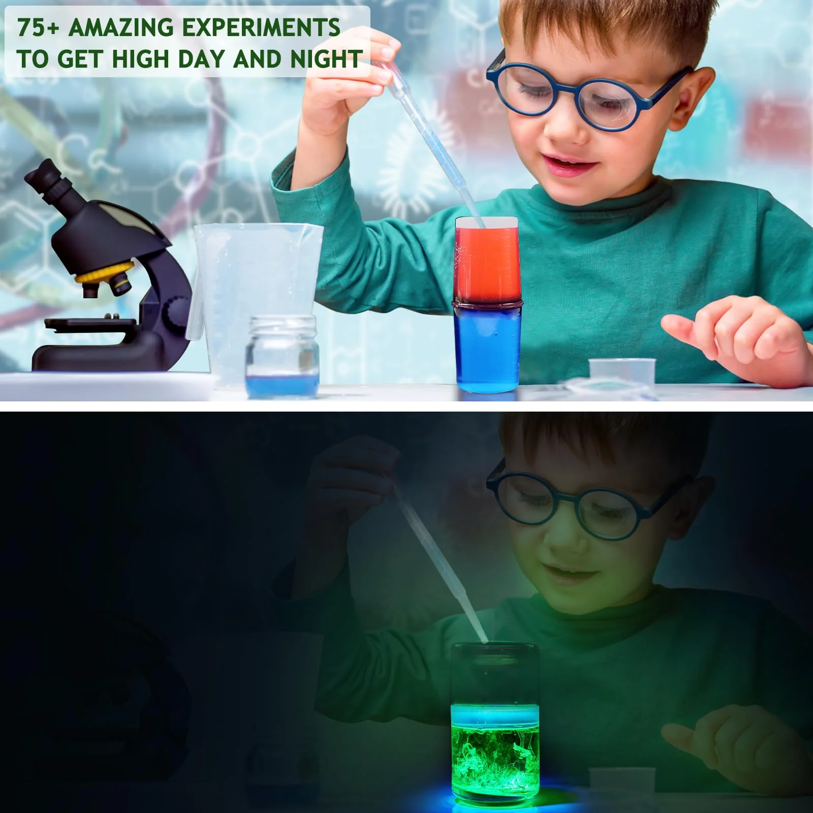 Greek Science 75+ Experimente für Kinder, Glühen im Dunkeln Experimentierkasten mit leuchtenden Reagenzglas, leuchtende Wellen, Bouncy Balls, Weihnachten Geburtstag Geschenk für Mädchen und Jungen - Image 2