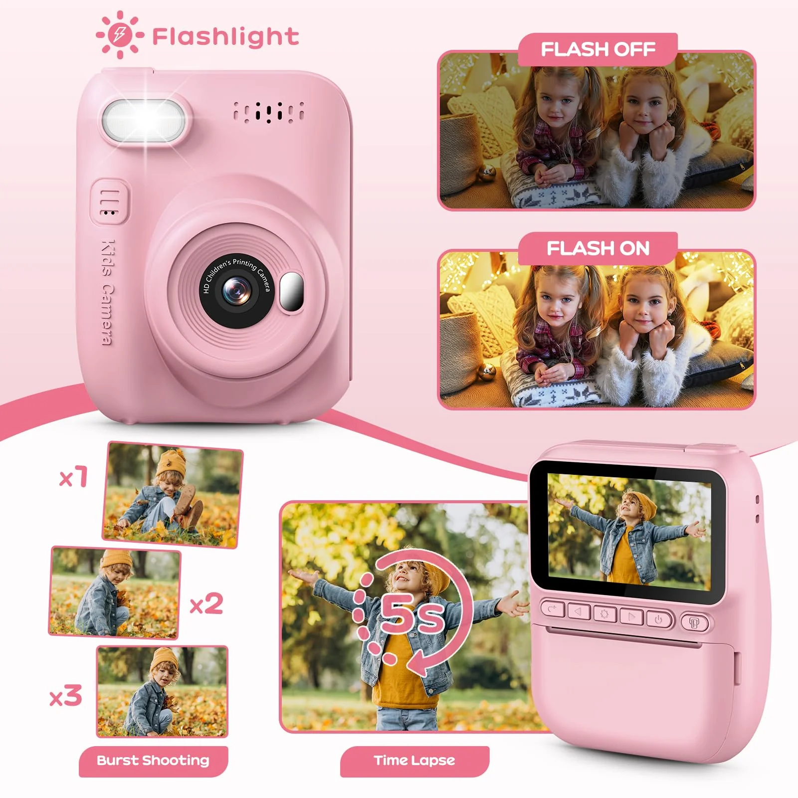 GREENKINDER Sofortbildkamera Kinder,14MP 3.0 Zoll Bildschirm Kinderkamera Sofortbildkamera mit 32G Karte,Druckpapier & Farbigen Stiften,1080P Kamera Kinder Sofortdruck, 3-12 Jahren - Image 6