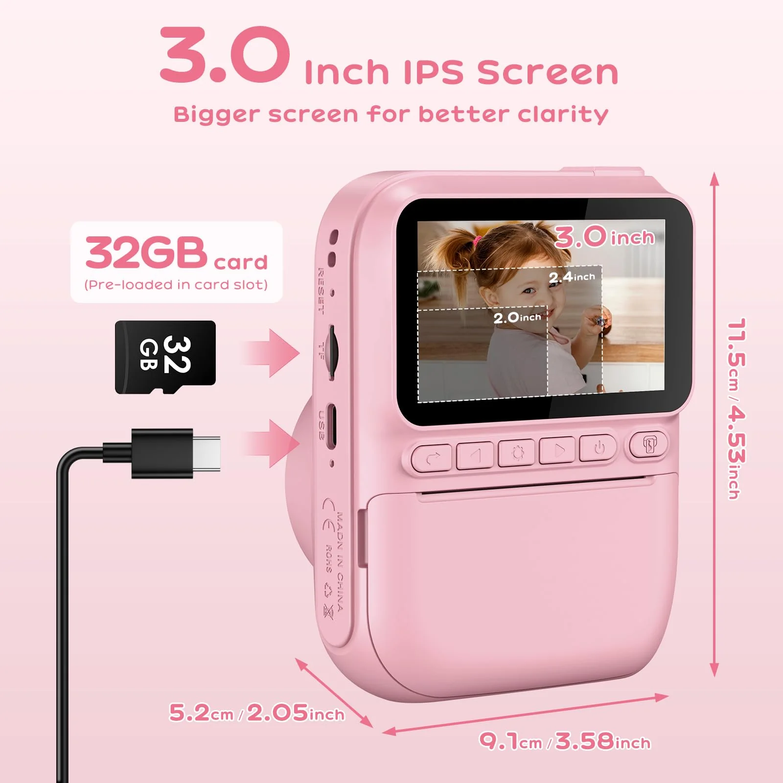 GREENKINDER Sofortbildkamera Kinder,14MP 3.0 Zoll Bildschirm Kinderkamera Sofortbildkamera mit 32G Karte,Druckpapier & Farbigen Stiften,1080P Kamera Kinder Sofortdruck, 3-12 Jahren - Image 7