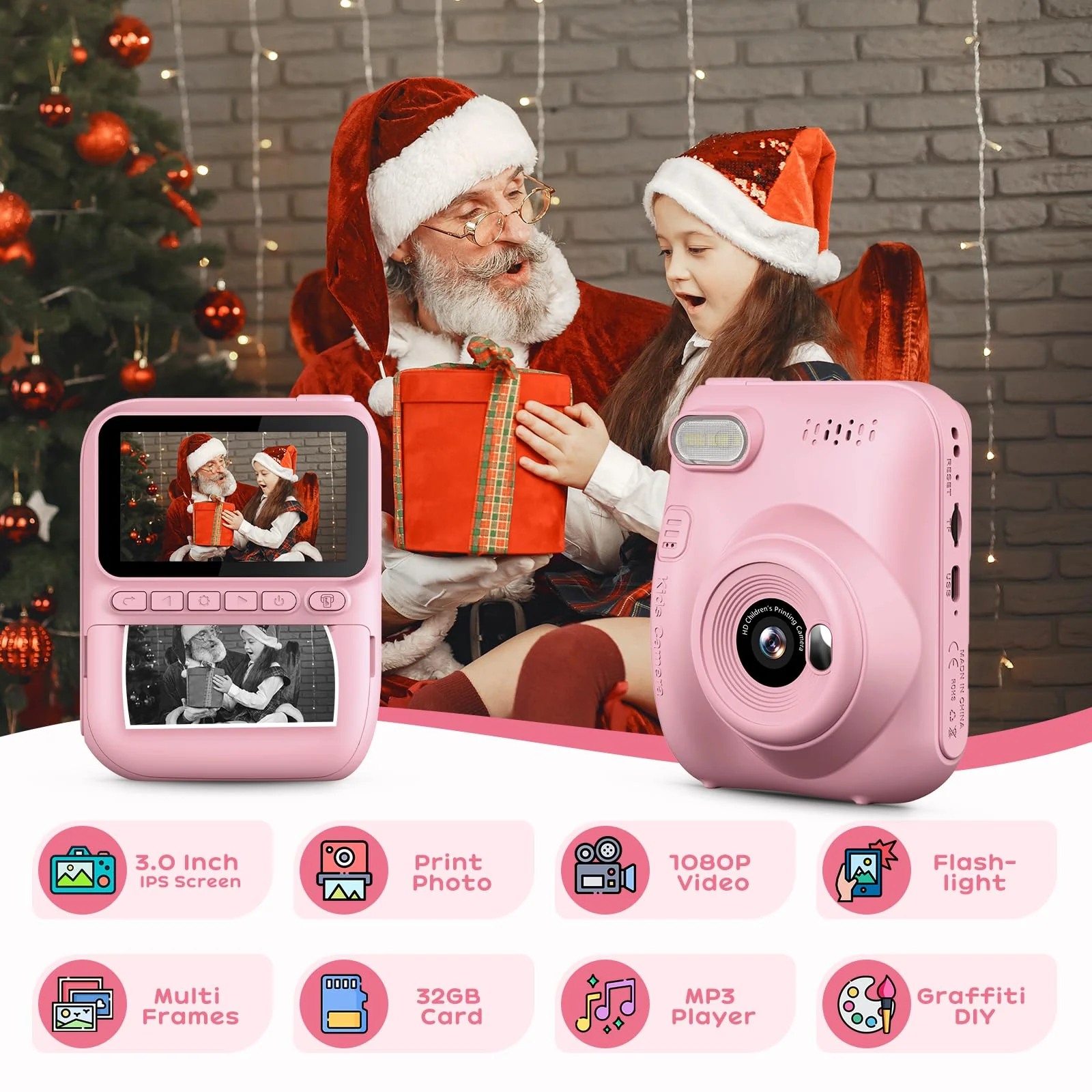 GREENKINDER Sofortbildkamera Kinder,14MP 3.0 Zoll Bildschirm Kinderkamera Sofortbildkamera mit 32G Karte,Druckpapier & Farbigen Stiften,1080P Kamera Kinder Sofortdruck, 3-12 Jahren - Image 8