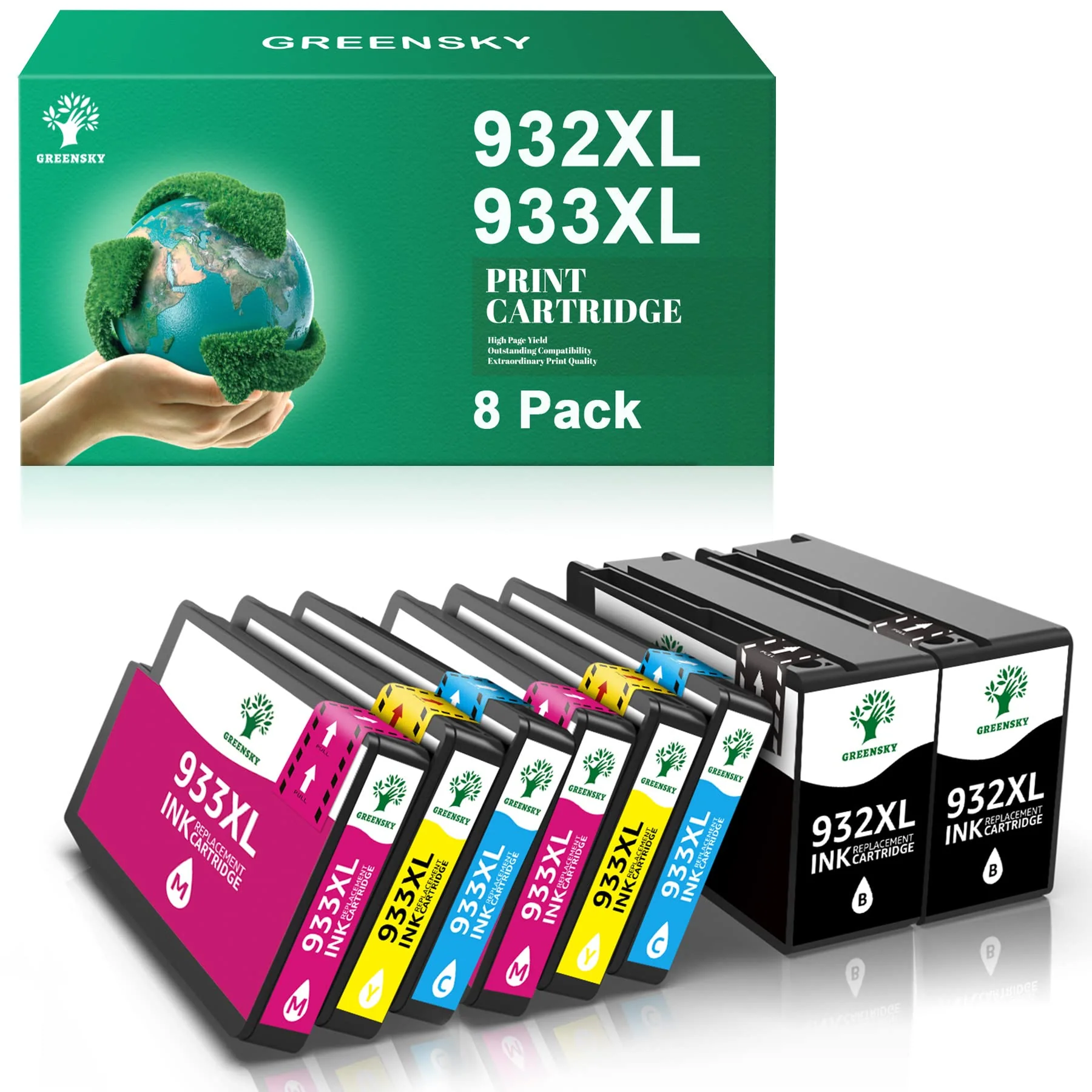 GREENSKY 932XL 933XL Druckerpatronen Kompatibel für HP 933XL Multipack für HP OfficeJet 6600 Patronen, 932 XL 933 XL für HP OfficeJet 6700 Patronen 7510 7612 7110 7610 6110 (8 Stück) - Image 3