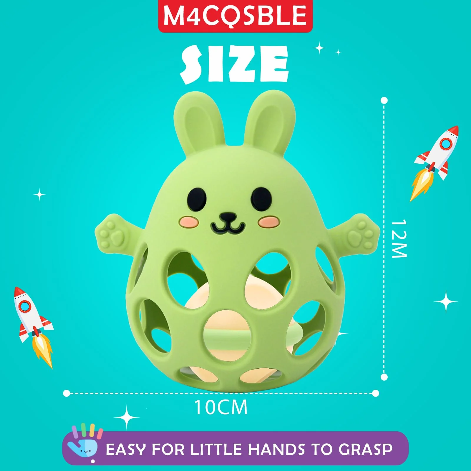 Greifball Für Babys-Verbesserter Rasselball Montessori Spielzeug Baby Zahnungshilfe-BPA Frei Beißspielzeug Baby Geschenk Für Von 3-18 Monaten (Olivgrün, Hase) - Image 2