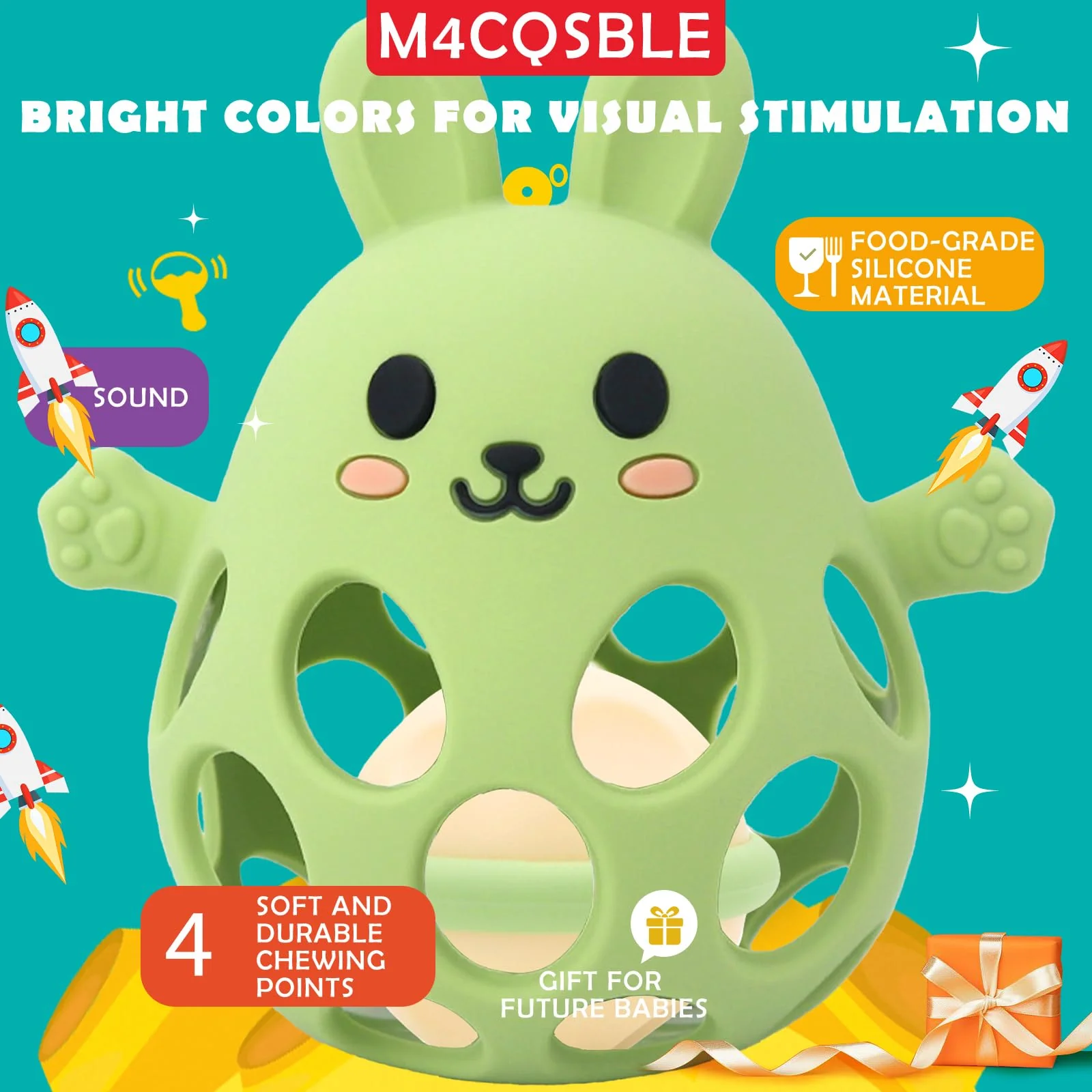 Greifball Für Babys-Verbesserter Rasselball Montessori Spielzeug Baby Zahnungshilfe-BPA Frei Beißspielzeug Baby Geschenk Für Von 3-18 Monaten (Olivgrün, Hase) - Image 8