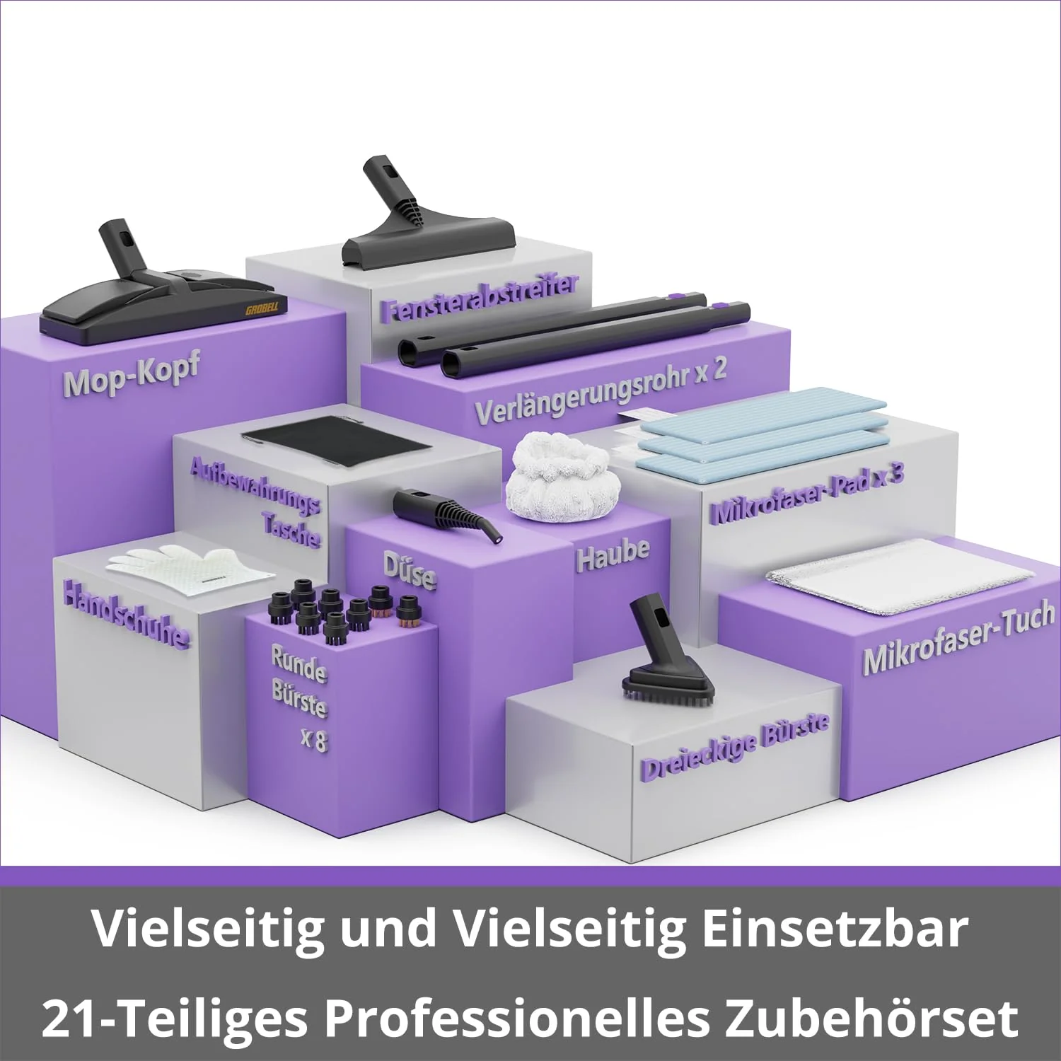 GROBELL Steam Cleaner Dampfreiniger: Schnellaufheizend in 50 Sek., jederzeit nachfüllbar, tragbarer Handdampfreiniger & Steamer Mop für Zuhause, Auto, Bett, Bad, Fliesenfugen, Bodenreinigung, Grey - Image 5