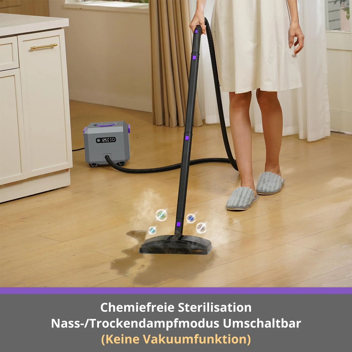 GROBELL Steam Cleaner Dampfreiniger: Schnellaufheizend in 50 Sek., jederzeit nachfüllbar, tragbarer Handdampfreiniger & Steamer Mop für Zuhause, Auto, Bett, Bad, Fliesenfugen, Bodenreinigung, Grey - Image 7