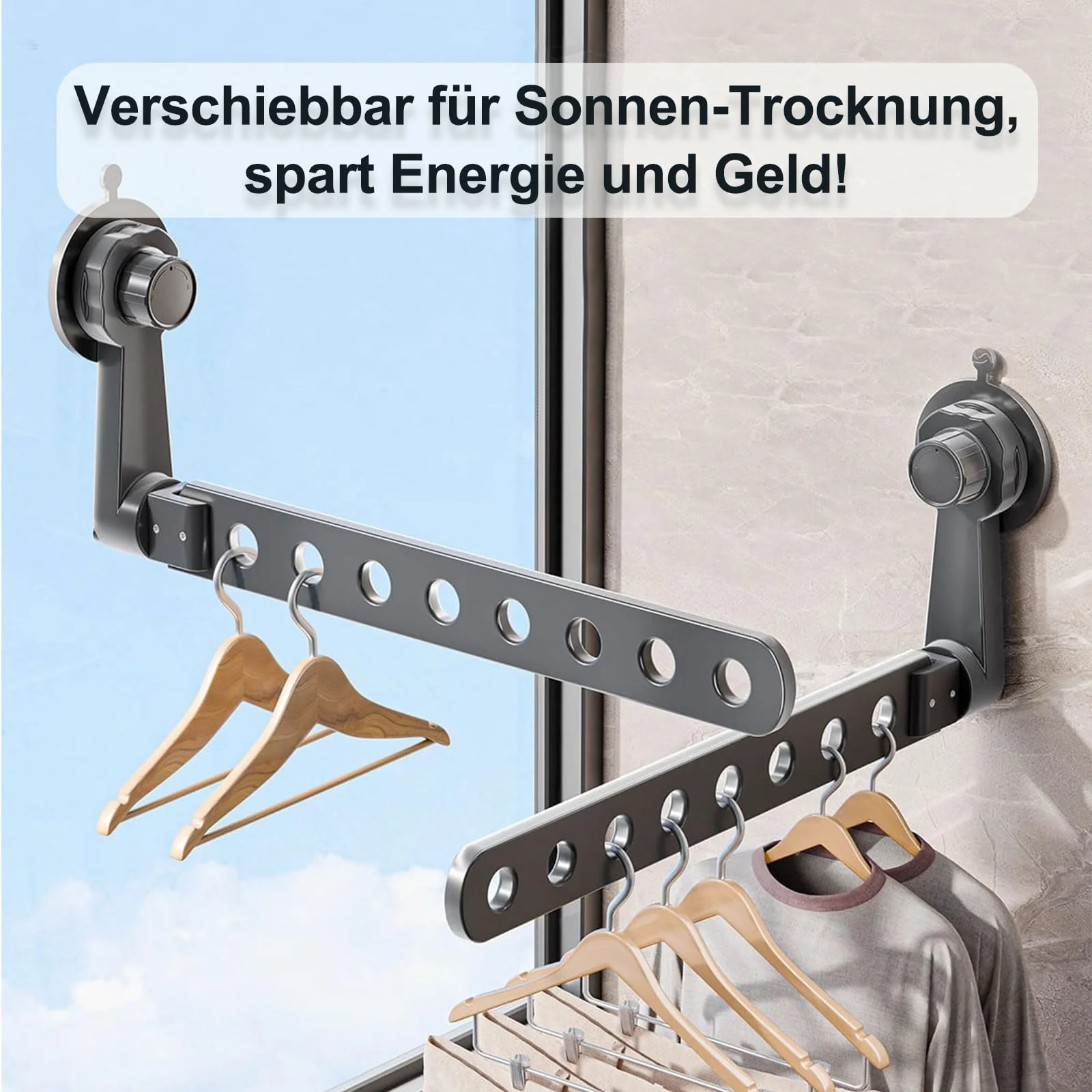 Groyells Verstellbarer Wäscheständer mit Saugnapf, Ausziehbarer Kleiderlüfter aus Aluminium, Wäschetrockner Wand, Wäscheständer Badewanne, Balkon Wäscheständer, für Waschraum, Schlafzimmer, Balkon - Image 3