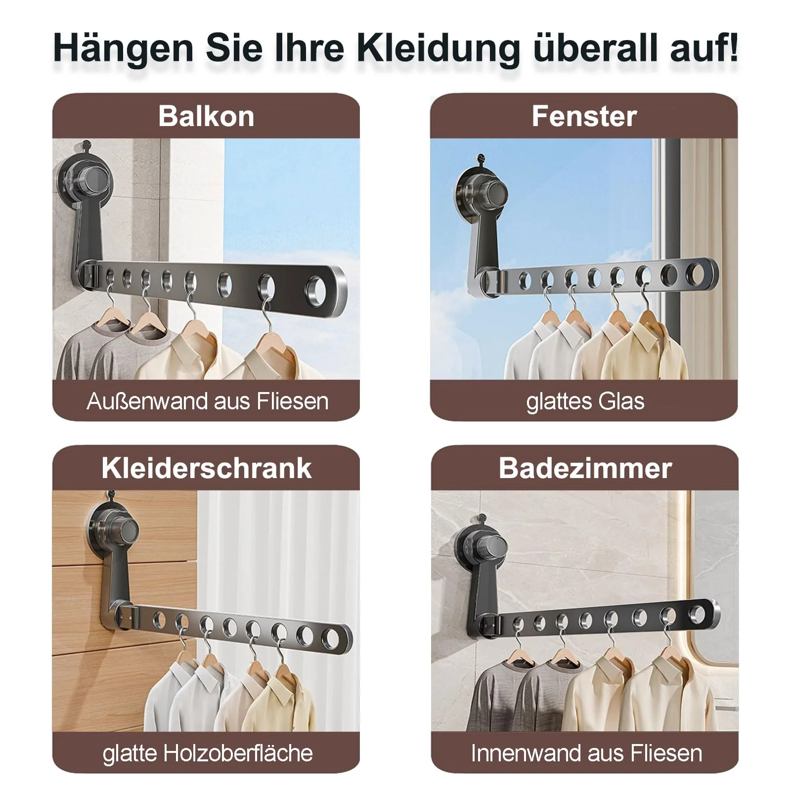 Groyells Verstellbarer Wäscheständer mit Saugnapf, Ausziehbarer Kleiderlüfter aus Aluminium, Wäschetrockner Wand, Wäscheständer Badewanne, Balkon Wäscheständer, für Waschraum, Schlafzimmer, Balkon - Image 5