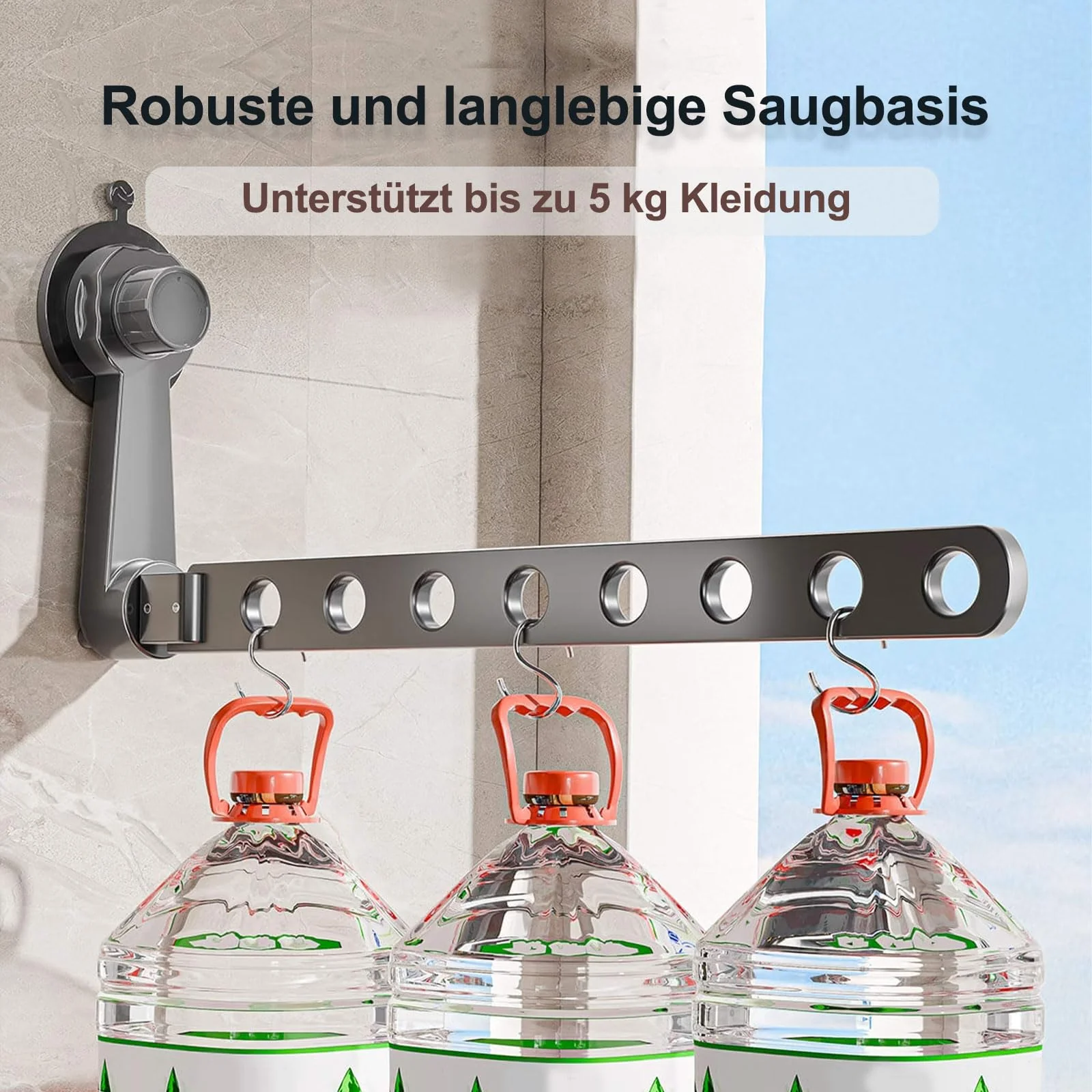 Groyells Verstellbarer Wäscheständer mit Saugnapf, Ausziehbarer Kleiderlüfter aus Aluminium, Wäschetrockner Wand, Wäscheständer Badewanne, Balkon Wäscheständer, für Waschraum, Schlafzimmer, Balkon - Image 7
