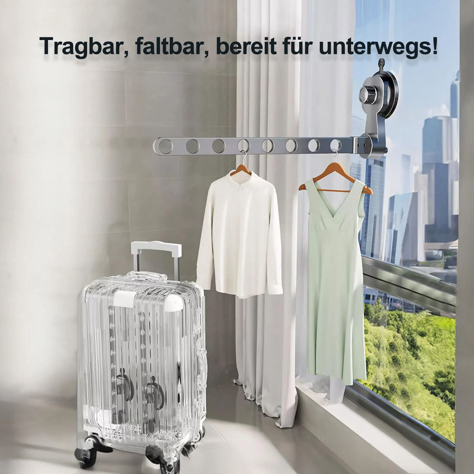 Groyells Verstellbarer Wäscheständer mit Saugnapf, Ausziehbarer Kleiderlüfter aus Aluminium, Wäschetrockner Wand, Wäscheständer Badewanne, Balkon Wäscheständer, für Waschraum, Schlafzimmer, Balkon - Image 8