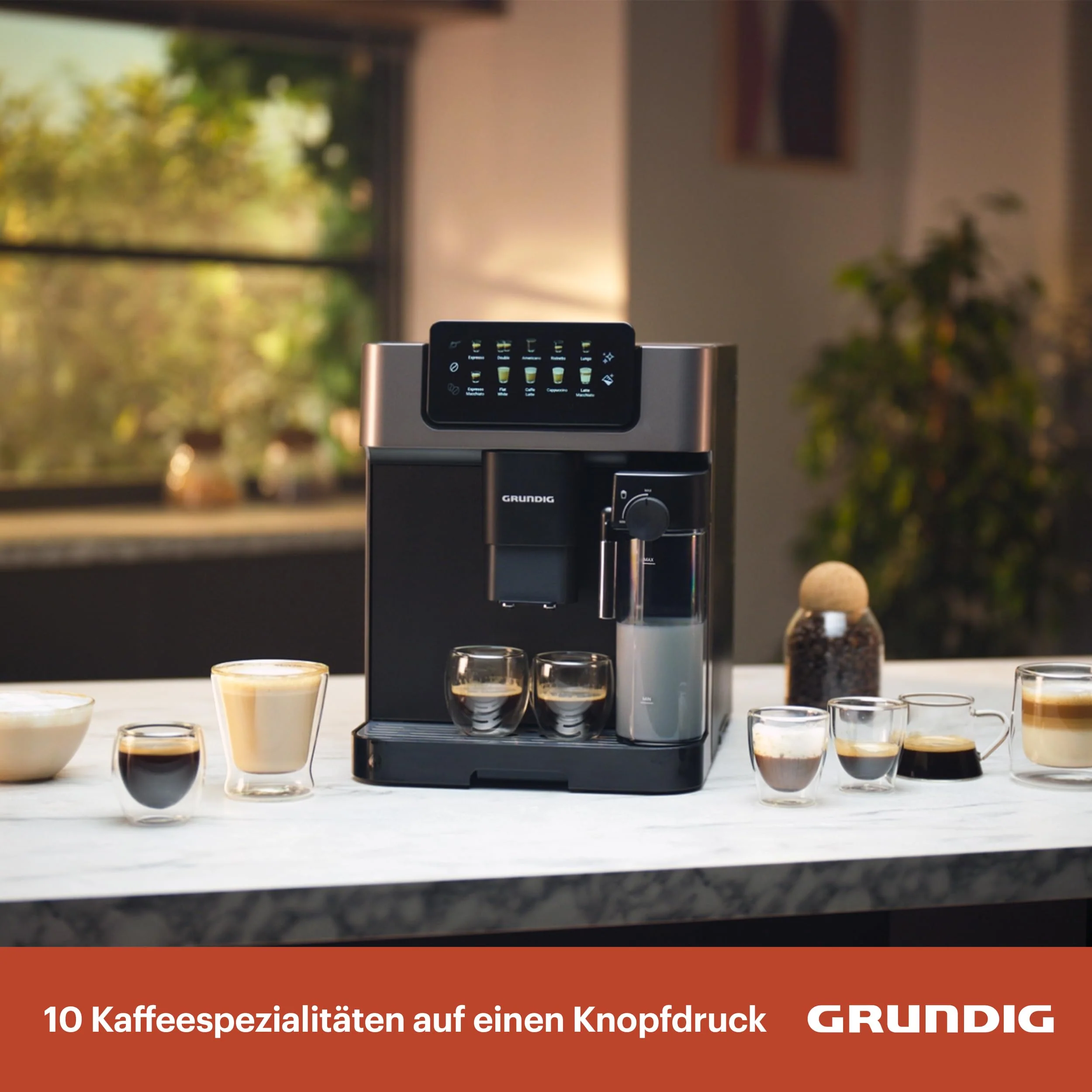 GRUNDIG KVA 7230 Kaffeevollautomat, Kaffeemaschine, 10 Kaffeespezialitäten, 13 Mahlgrade, Milchbehälter, leistungsstark 1350 W, 19 Bar Pumpendruck, Zweifachdüse, Beleuchtung, Schwarz/Dunkelsilber - Image 11
