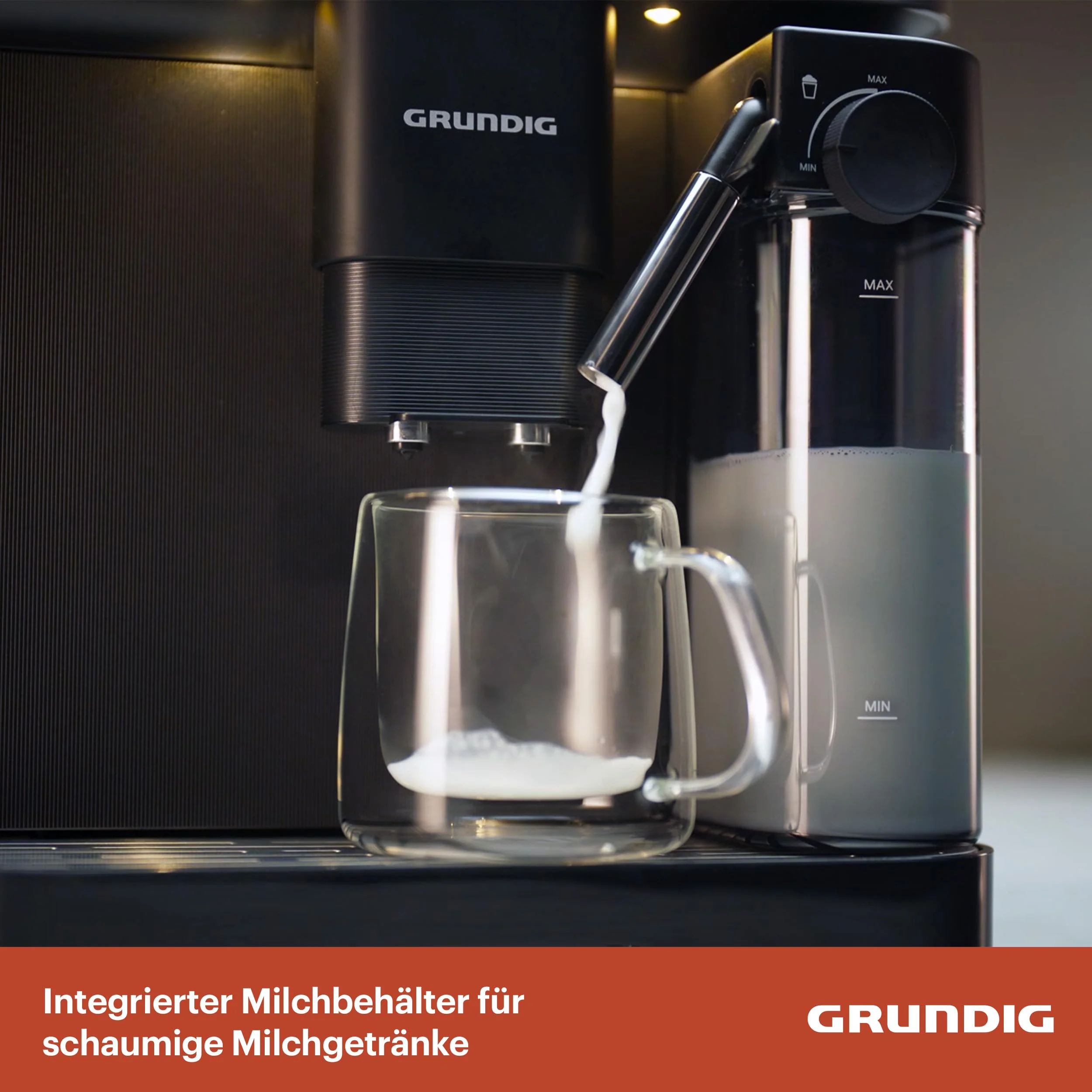 GRUNDIG KVA 7230 Kaffeevollautomat, Kaffeemaschine, 10 Kaffeespezialitäten, 13 Mahlgrade, Milchbehälter, leistungsstark 1350 W, 19 Bar Pumpendruck, Zweifachdüse, Beleuchtung, Schwarz/Dunkelsilber - Image 9