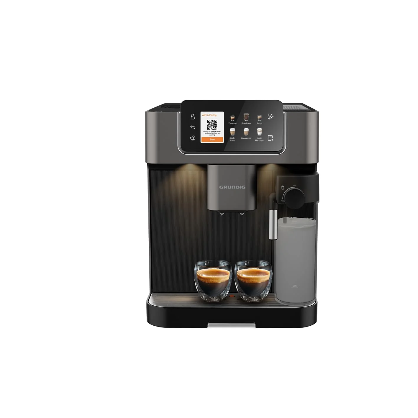Grundig KVA 8230 Kaffeevollautomat, Kaffeemaschine, 18 Kaffeespezialitäten, 13 Mahlgrade, Milchbehälter, leistungsstark 1350 W, 19 Bar Pumpendruck, Zweifachdüse, Beleuchtung, Schwarz/Dunkelsilber - Image 10