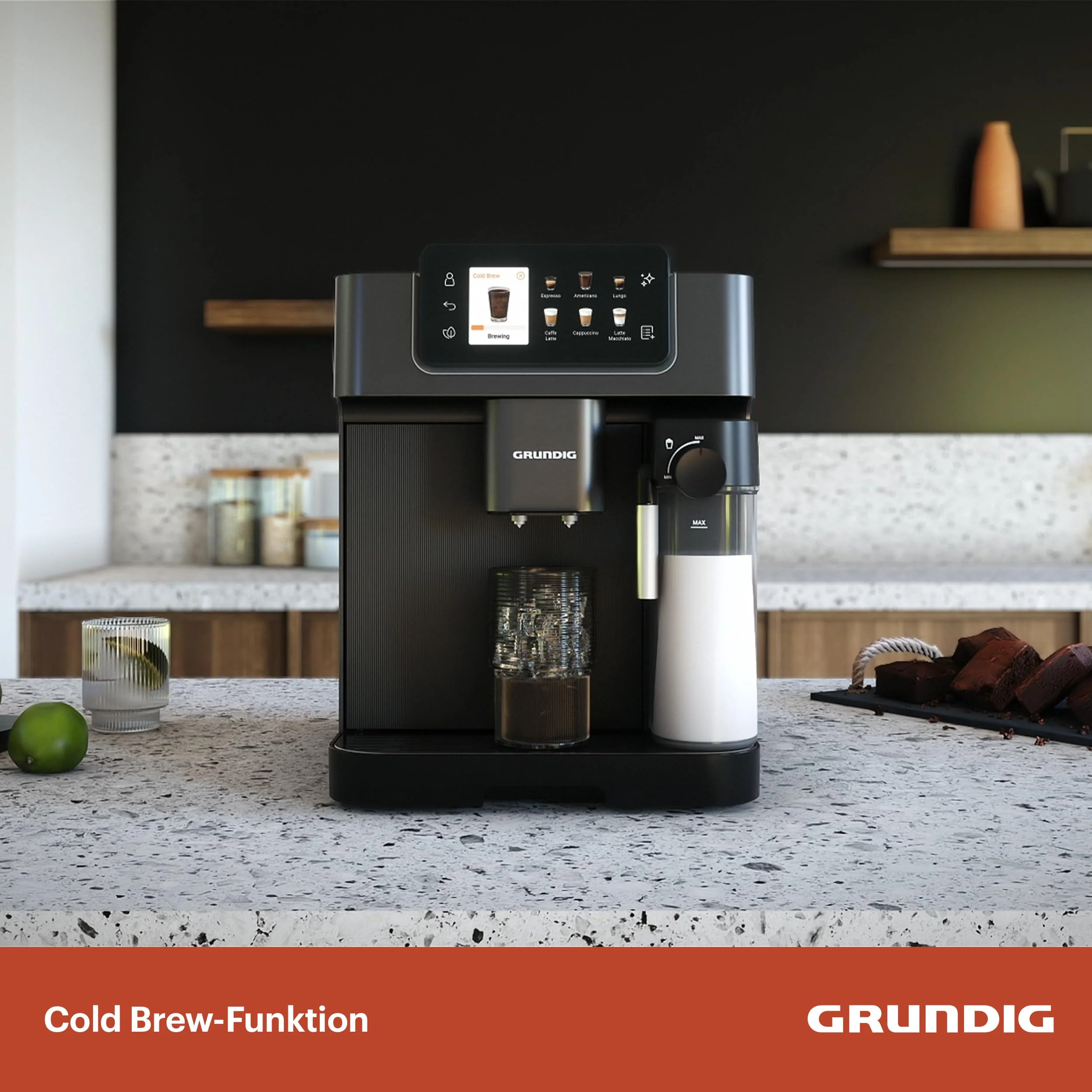 Grundig KVA 8230 Kaffeevollautomat, Kaffeemaschine, 18 Kaffeespezialitäten, 13 Mahlgrade, Milchbehälter, leistungsstark 1350 W, 19 Bar Pumpendruck, Zweifachdüse, Beleuchtung, Schwarz/Dunkelsilber - Image 12