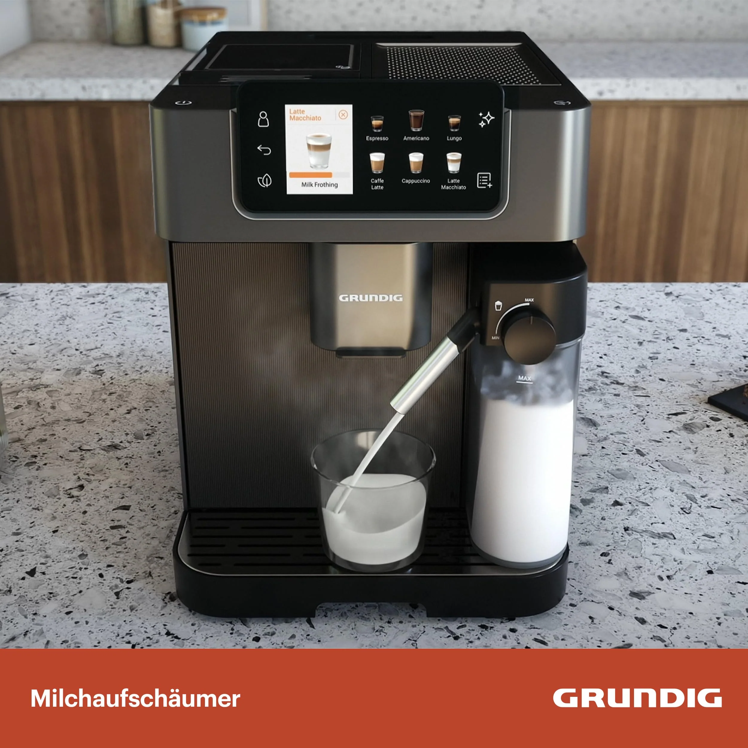 Grundig KVA 8230 Kaffeevollautomat, Kaffeemaschine, 18 Kaffeespezialitäten, 13 Mahlgrade, Milchbehälter, leistungsstark 1350 W, 19 Bar Pumpendruck, Zweifachdüse, Beleuchtung, Schwarz/Dunkelsilber - Image 13