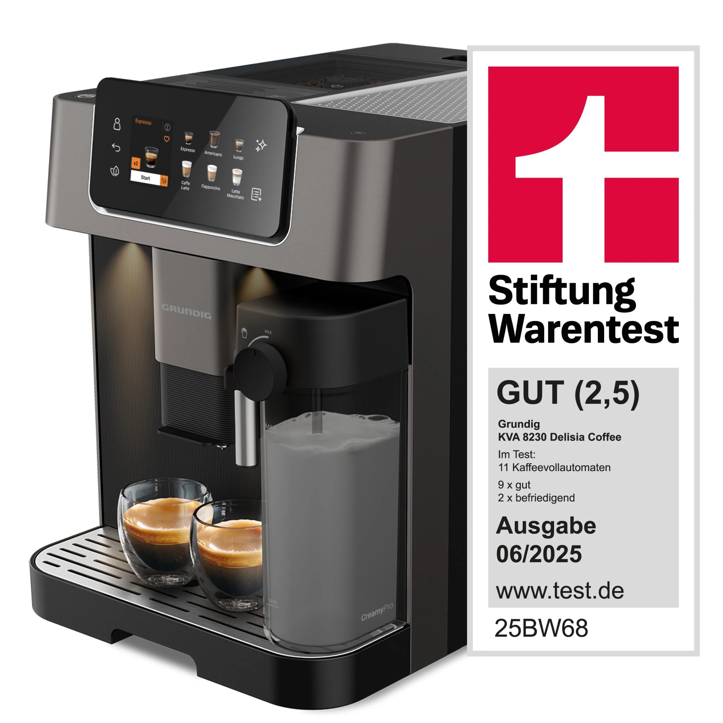 Grundig KVA 8230 Kaffeevollautomat, Kaffeemaschine, 18 Kaffeespezialitäten, 13 Mahlgrade, Milchbehälter, leistungsstark 1350 W, 19 Bar Pumpendruck, Zweifachdüse, Beleuchtung, Schwarz/Dunkelsilber - Image 14
