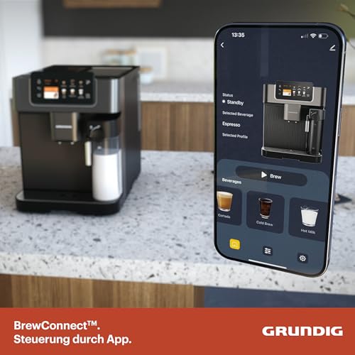 Grundig KVA 8230 Kaffeevollautomat, Kaffeemaschine, 18 Kaffeespezialitäten, 13 Mahlgrade, Milchbehälter, leistungsstark 1350 W, 19 Bar Pumpendruck, Zweifachdüse, Beleuchtung, Schwarz/Dunkelsilber - Image 2