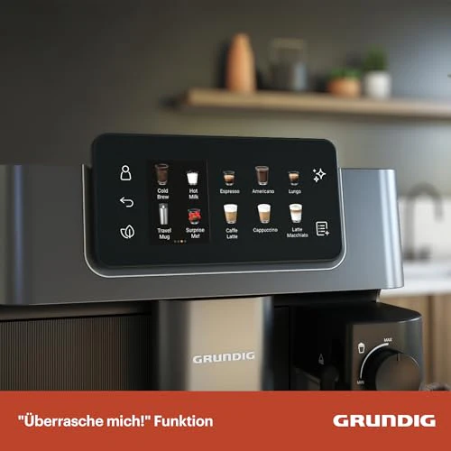 Grundig KVA 8230 Kaffeevollautomat, Kaffeemaschine, 18 Kaffeespezialitäten, 13 Mahlgrade, Milchbehälter, leistungsstark 1350 W, 19 Bar Pumpendruck, Zweifachdüse, Beleuchtung, Schwarz/Dunkelsilber - Image 3