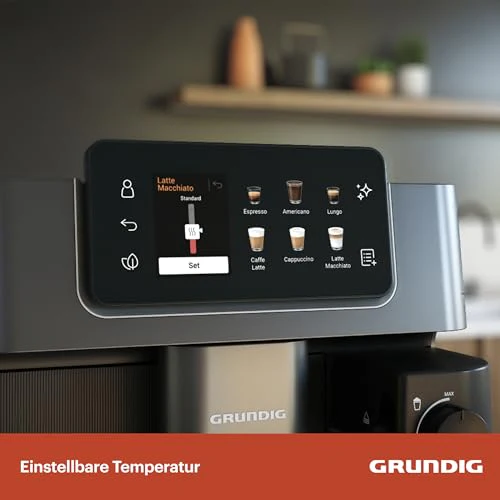 Grundig KVA 8230 Kaffeevollautomat, Kaffeemaschine, 18 Kaffeespezialitäten, 13 Mahlgrade, Milchbehälter, leistungsstark 1350 W, 19 Bar Pumpendruck, Zweifachdüse, Beleuchtung, Schwarz/Dunkelsilber - Image 4