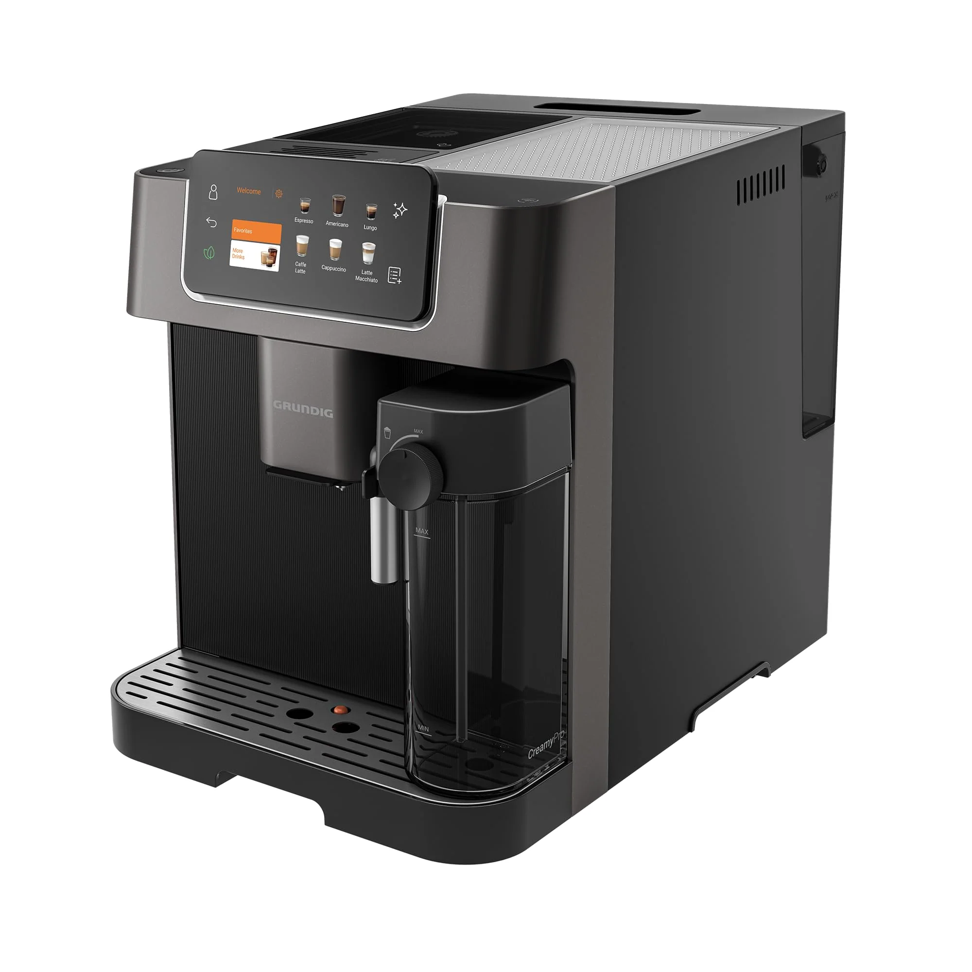 Grundig KVA 8230 Kaffeevollautomat, Kaffeemaschine, 18 Kaffeespezialitäten, 13 Mahlgrade, Milchbehälter, leistungsstark 1350 W, 19 Bar Pumpendruck, Zweifachdüse, Beleuchtung, Schwarz/Dunkelsilber - Image 5