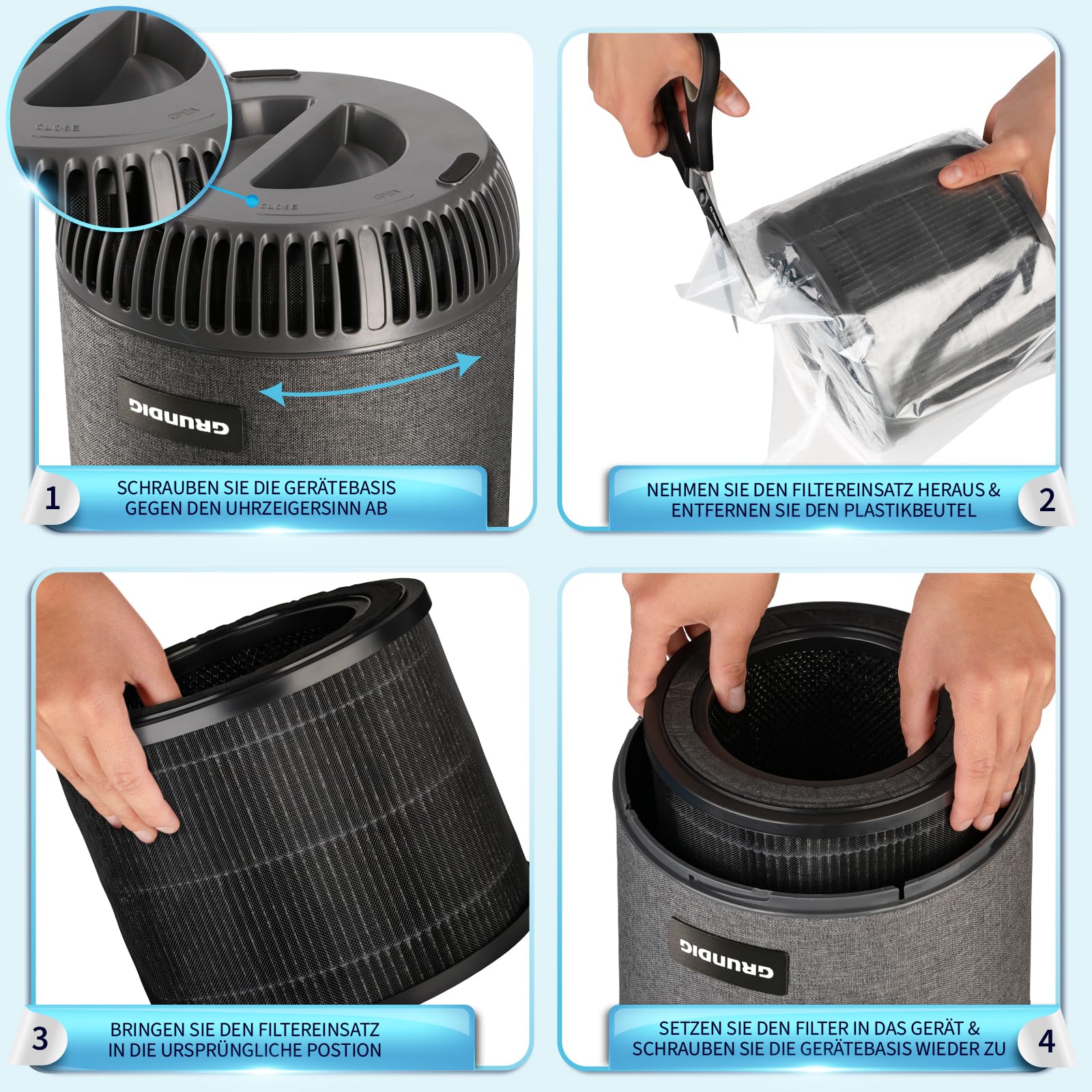 Grundig Luftreiniger Allergiker Air Purifier - Extra leise Hepa Filter + AKTIVKOHLEFILTER filtert 99,9% Schimmel Staub Pollen Viren Raucherzimmer, Luftqualitätsanzeige - 49m2 (Luftreiniger) - Image 3