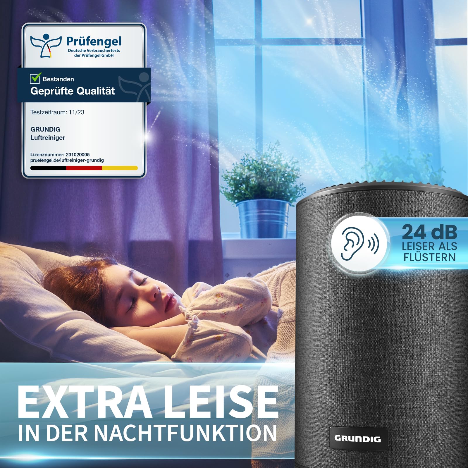 Grundig Luftreiniger Allergiker Air Purifier - Extra leise Hepa Filter + AKTIVKOHLEFILTER filtert 99,9% Schimmel Staub Pollen Viren Raucherzimmer, Luftqualitätsanzeige - 49m2 (Luftreiniger) - Image 5