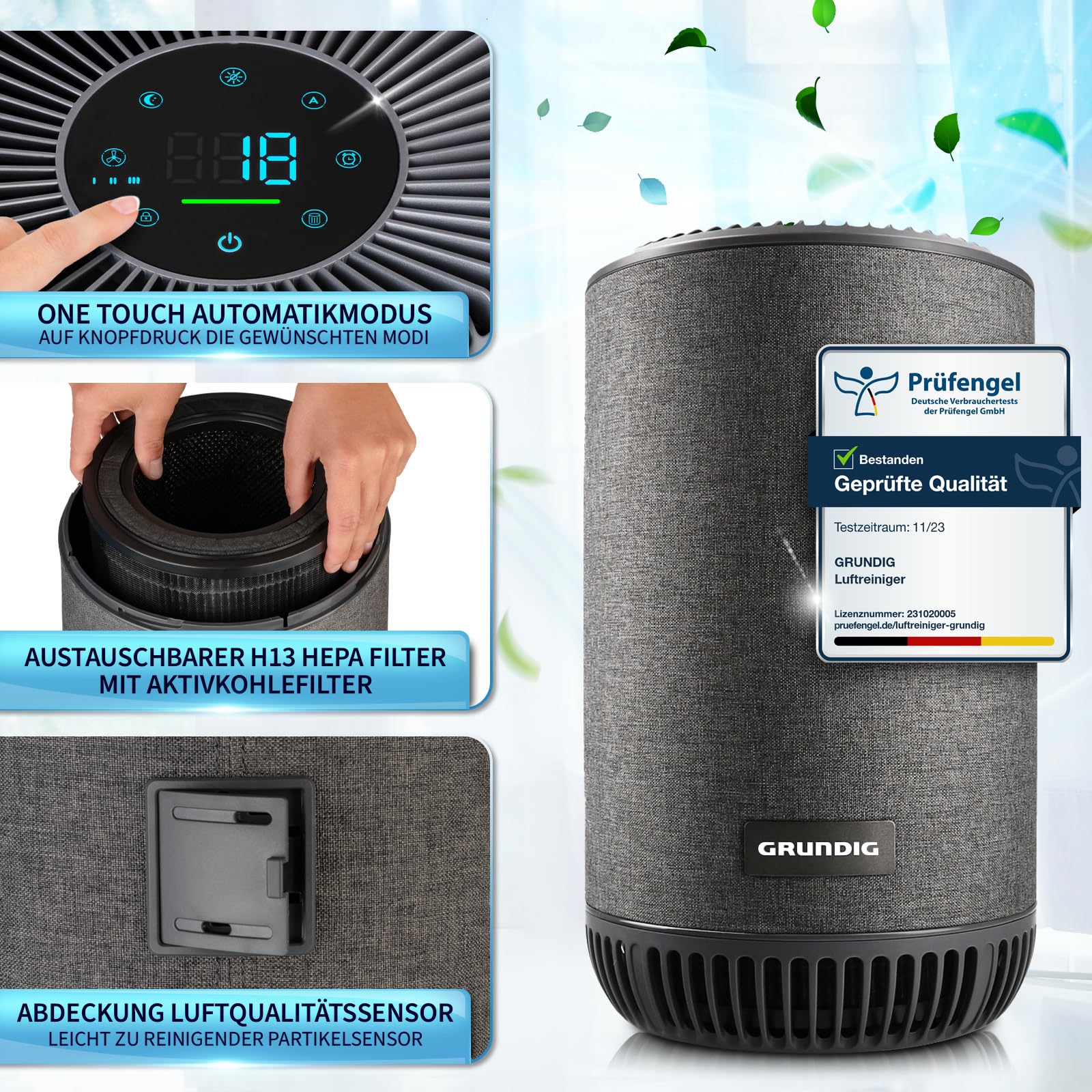 Grundig Luftreiniger Allergiker Air Purifier - Extra leise Hepa Filter + AKTIVKOHLEFILTER filtert 99,9% Schimmel Staub Pollen Viren Raucherzimmer, Luftqualitätsanzeige - 49m2 (Luftreiniger) - Image 8