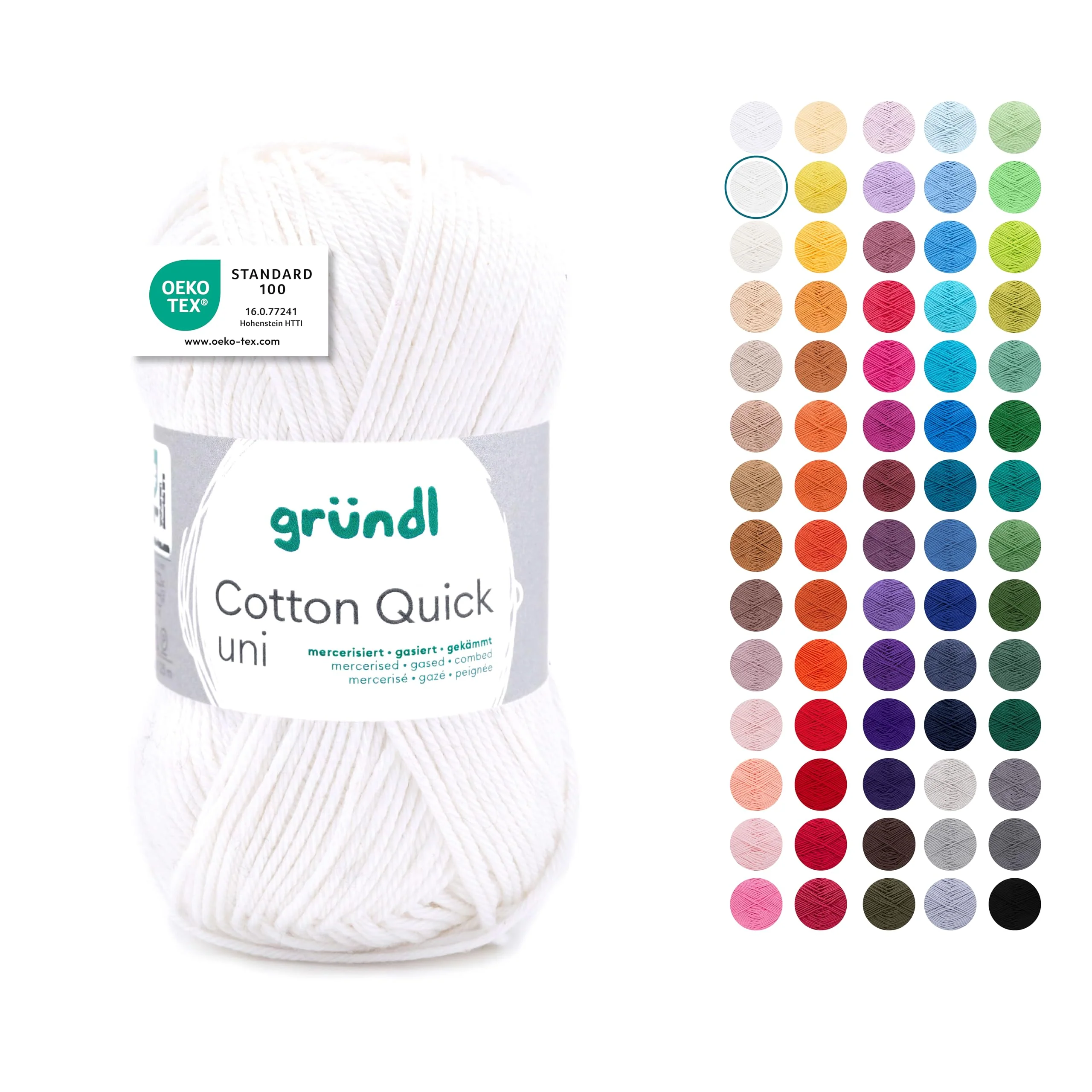 Gründl Wolle Cotton Quick uni - dünne Wolle zum Häkeln - Strickgarn - Häkelgarn - Glänzend und hautfreundlich - 100% Baumwolle - 1 Knäuel 50 g / 125 m - Nadelstärke 3-4 - Creme