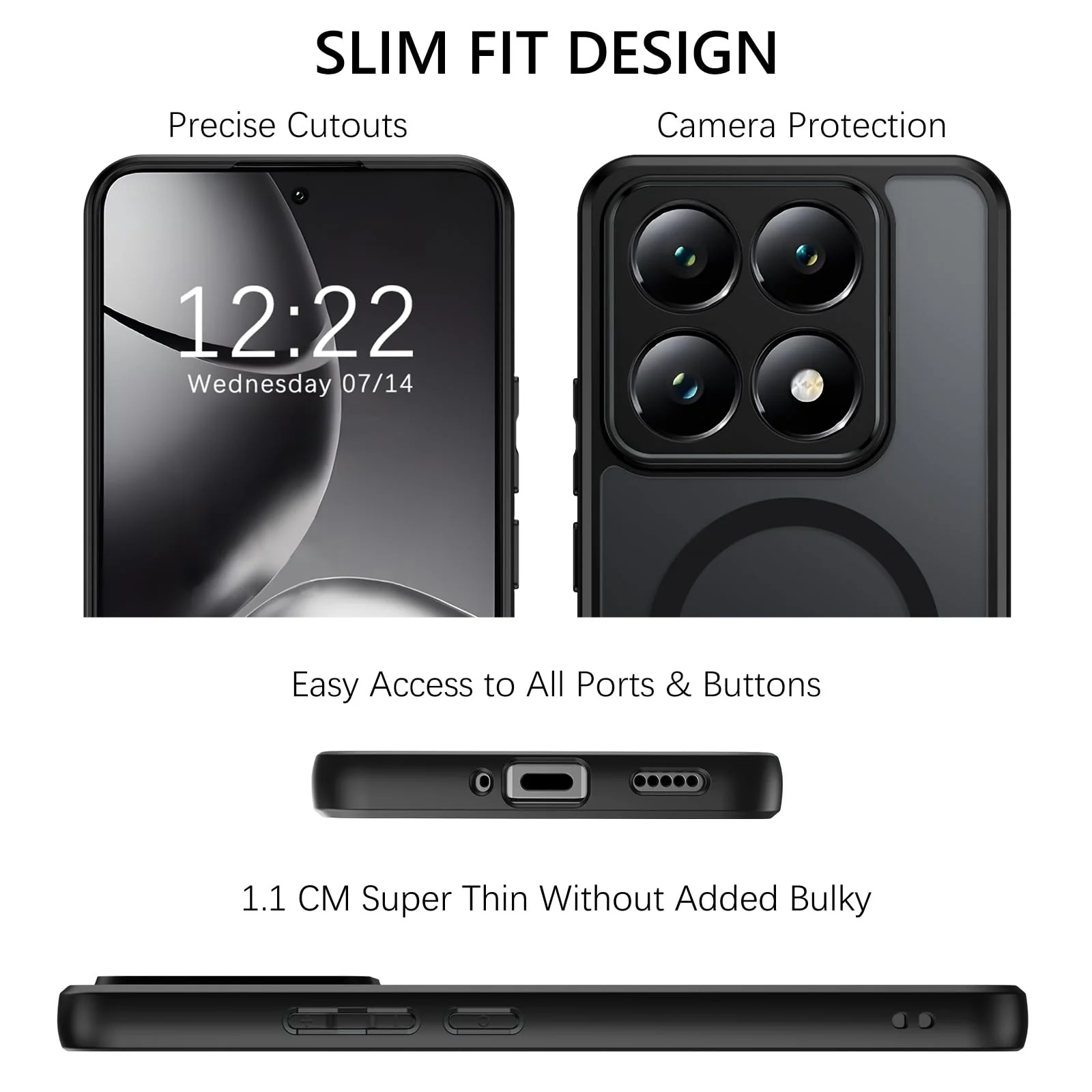 GUAGUA Matt Handyhülle für Xiaomi 14T 5G Hülle [Kompatibel mit MagSafe] Stoßfest Magnetisch Rückseite Dünn Hülle Durchscheinende Schutzhülle Case für Xiaomi 14T (6,67'') Schwarz - Image 6