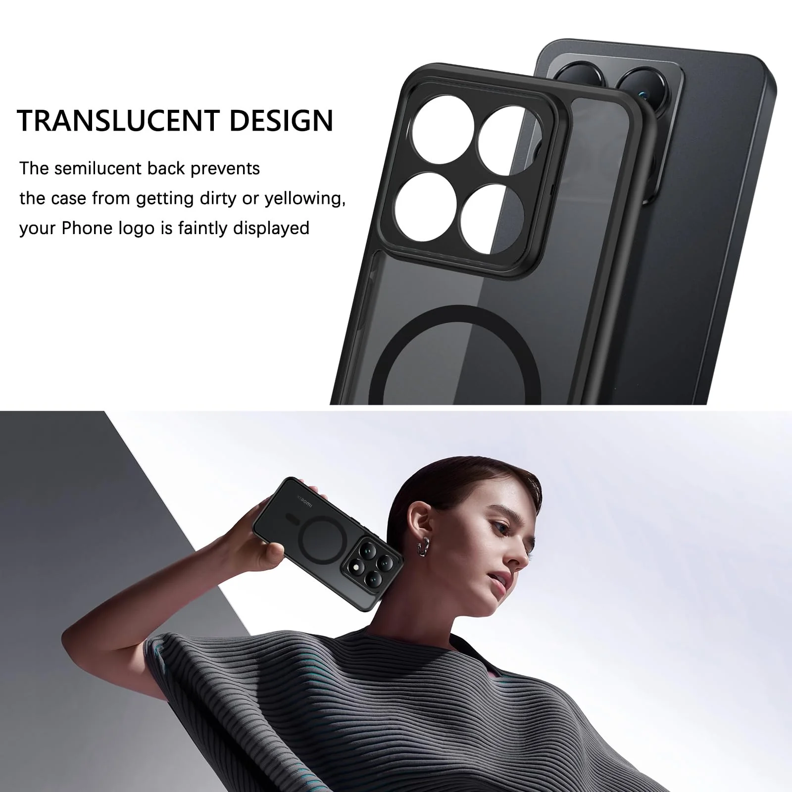 GUAGUA Matt Handyhülle für Xiaomi 14T 5G Hülle [Kompatibel mit MagSafe] Stoßfest Magnetisch Rückseite Dünn Hülle Durchscheinende Schutzhülle Case für Xiaomi 14T (6,67'') Schwarz - Image 7