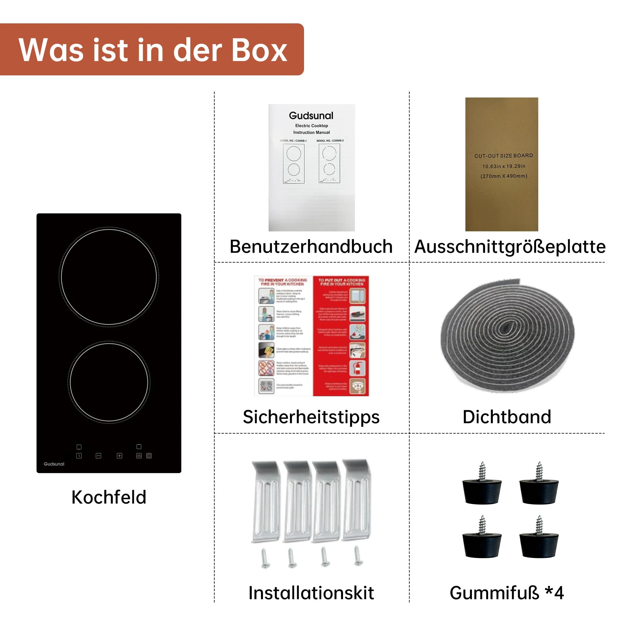Gudsunal Domino Kochfeld, 2-Platten Glaskeramikkochfeld mit Stecker, 3000W, 9 Heizstufen, 1-99 Minuten Timer, Touch-Steuerung, Automatische Abschaltung, Kindersicherung - Image 6
