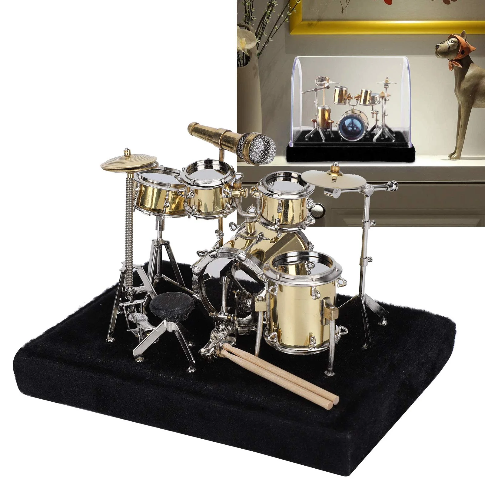 Gugxiom Mini-Schlagzeug-Set mit Display-Box und Sockel, Metall-Mini-Schlagzeug-Set, Miniatur-Musikinstrument-Schlagzeug-Set, Mini-Trommeln für Geschenke, Familien, Freunde - Image 2