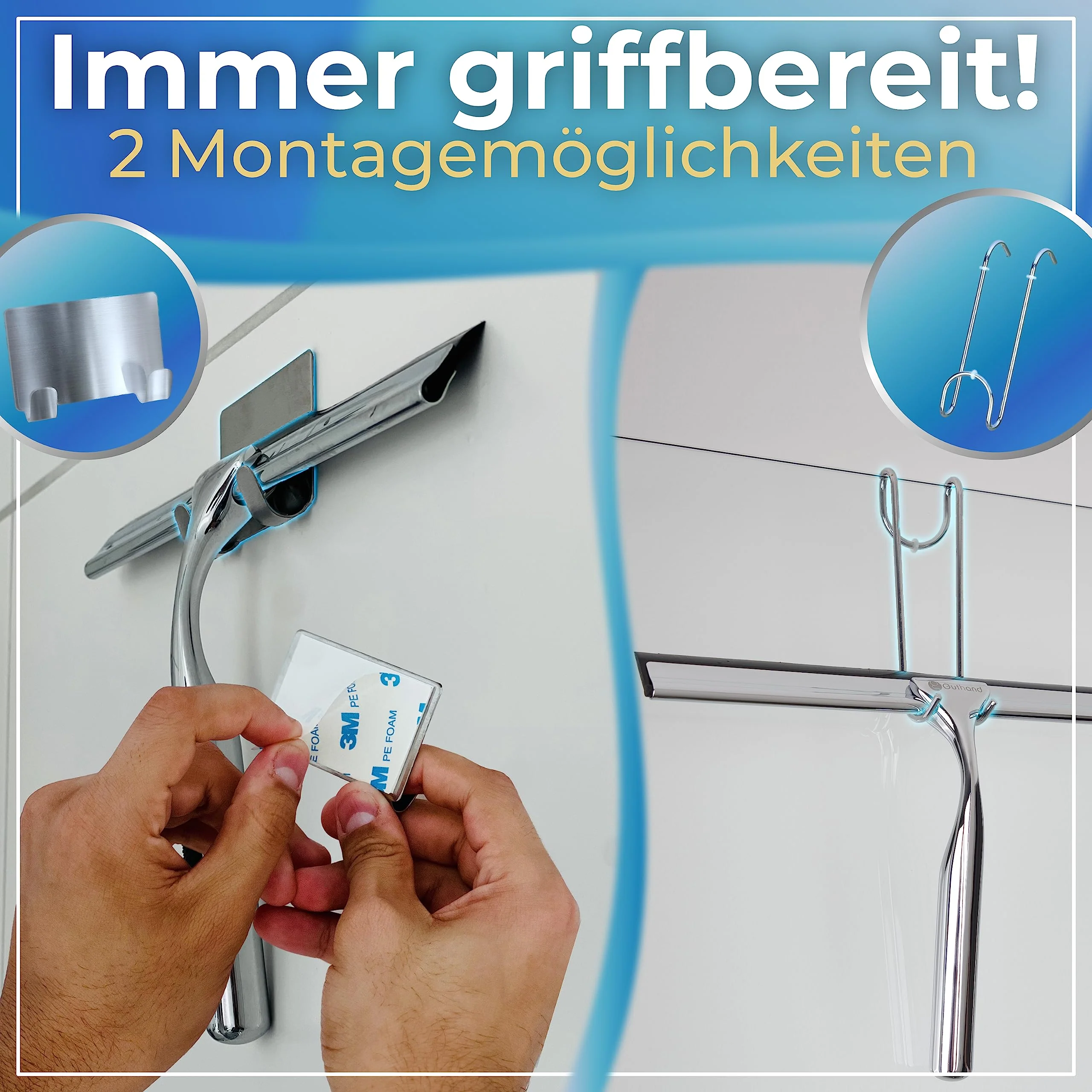 Guthand Duschabzieher - Breiter Glasabzieher Dusche [25cm] Fenster Abzieher - Scheibenabzieher mit Silikonlippe - Inkl. Ersatzlippe & 2X Klebe-Halterungen (Grau) - Image 2