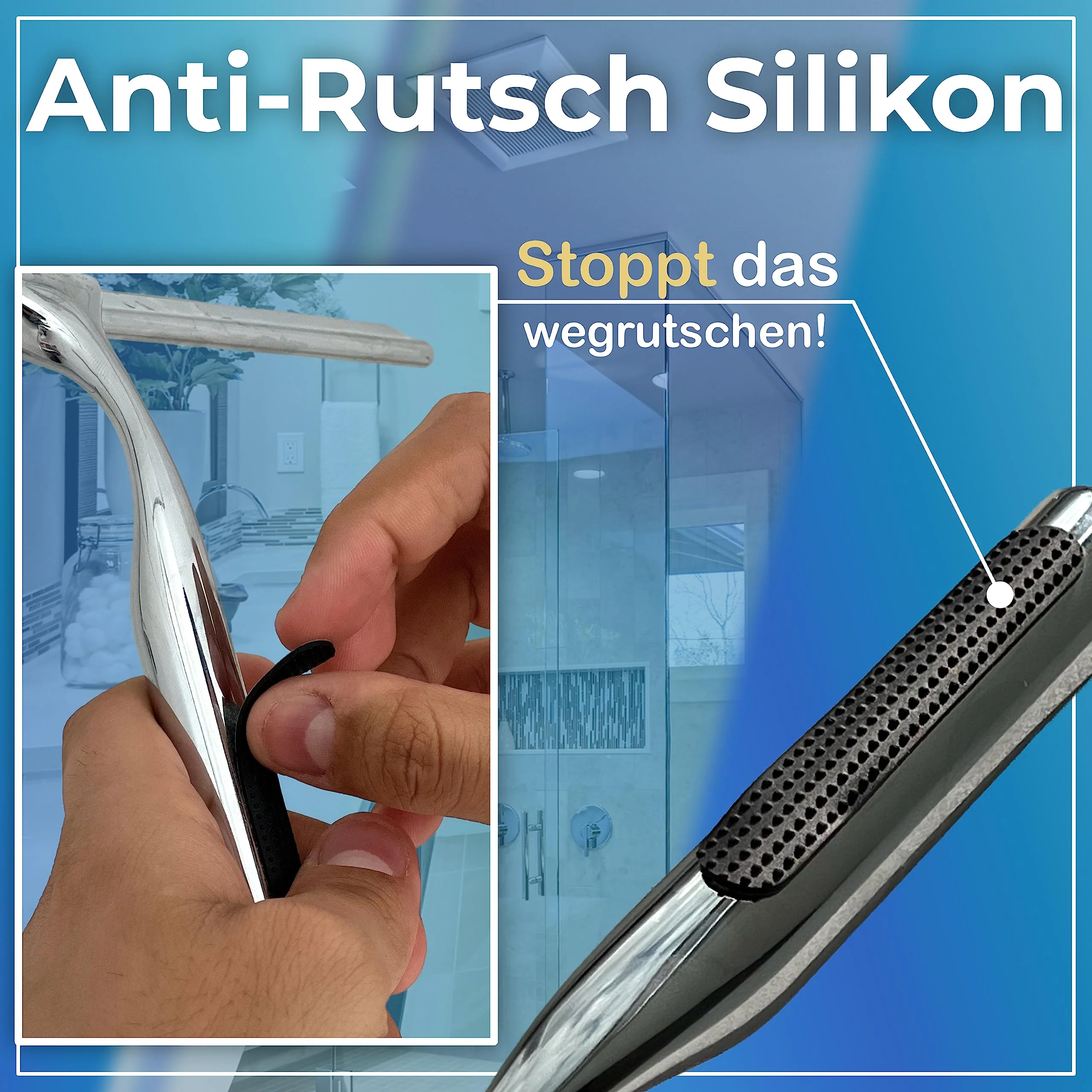 Guthand Duschabzieher - Breiter Glasabzieher Dusche [25cm] Fenster Abzieher - Scheibenabzieher mit Silikonlippe - Inkl. Ersatzlippe & 2X Klebe-Halterungen (Grau) - Image 3