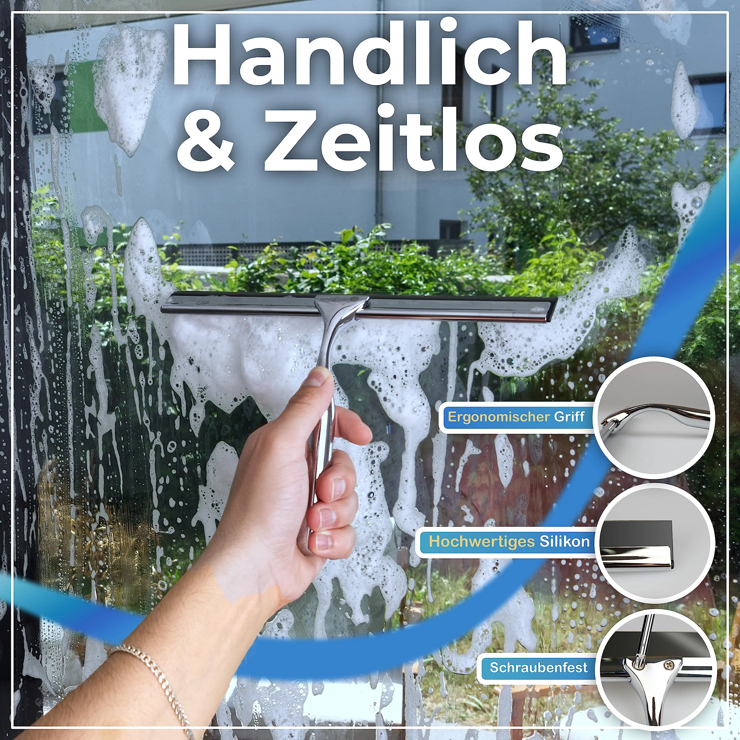 Guthand Duschabzieher - Breiter Glasabzieher Dusche [25cm] Fenster Abzieher - Scheibenabzieher mit Silikonlippe - Inkl. Ersatzlippe & 2X Klebe-Halterungen (Grau) - Image 7