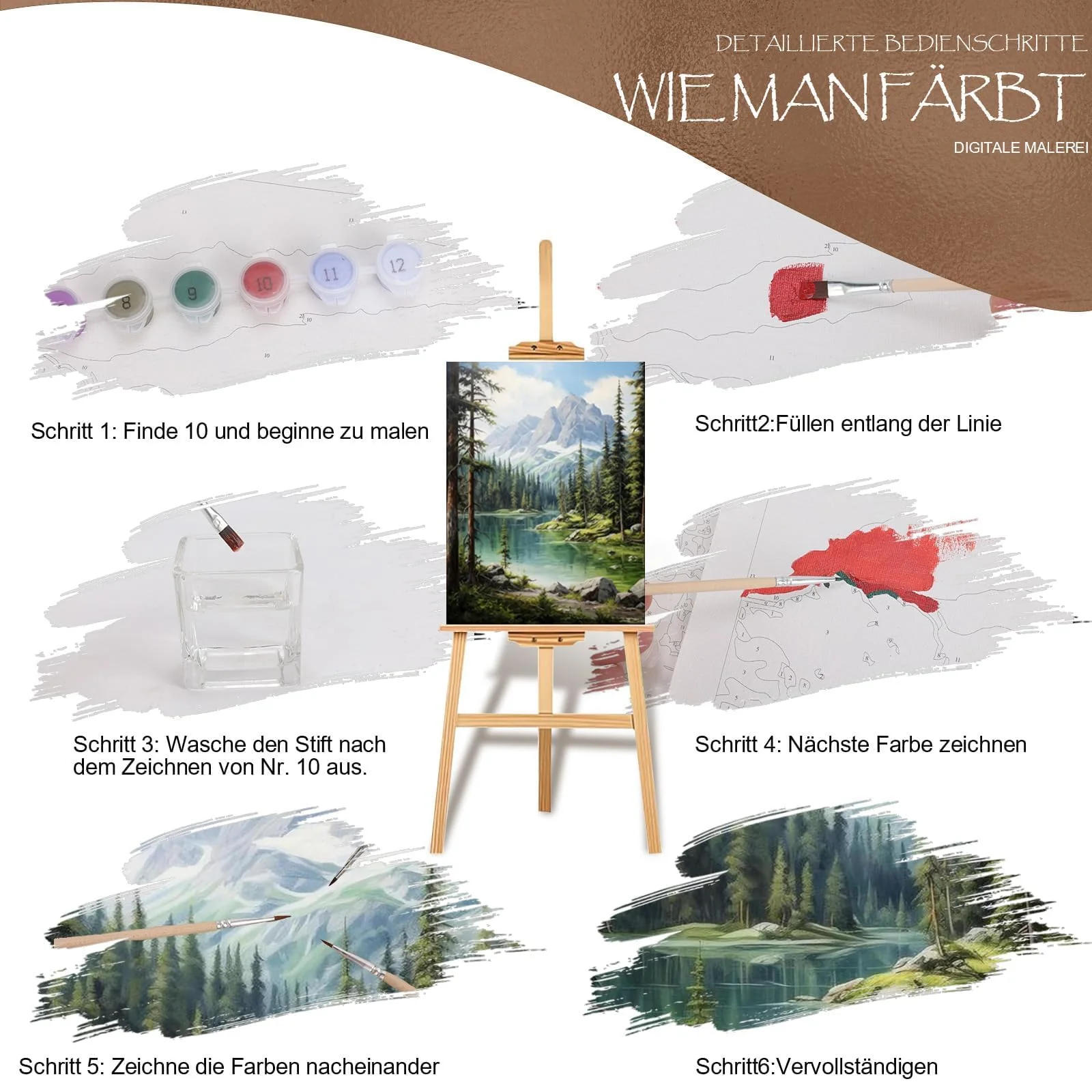 Gutluz Malen Nach Zahlen Erwachsene Zylinder leinwand Landschaftswälder mit 4 pcs Pinseln Acrylpigment 40 × 50 cm Geschenk für Erwachsene und Mädchen（Rahmenlos） - Image 5
