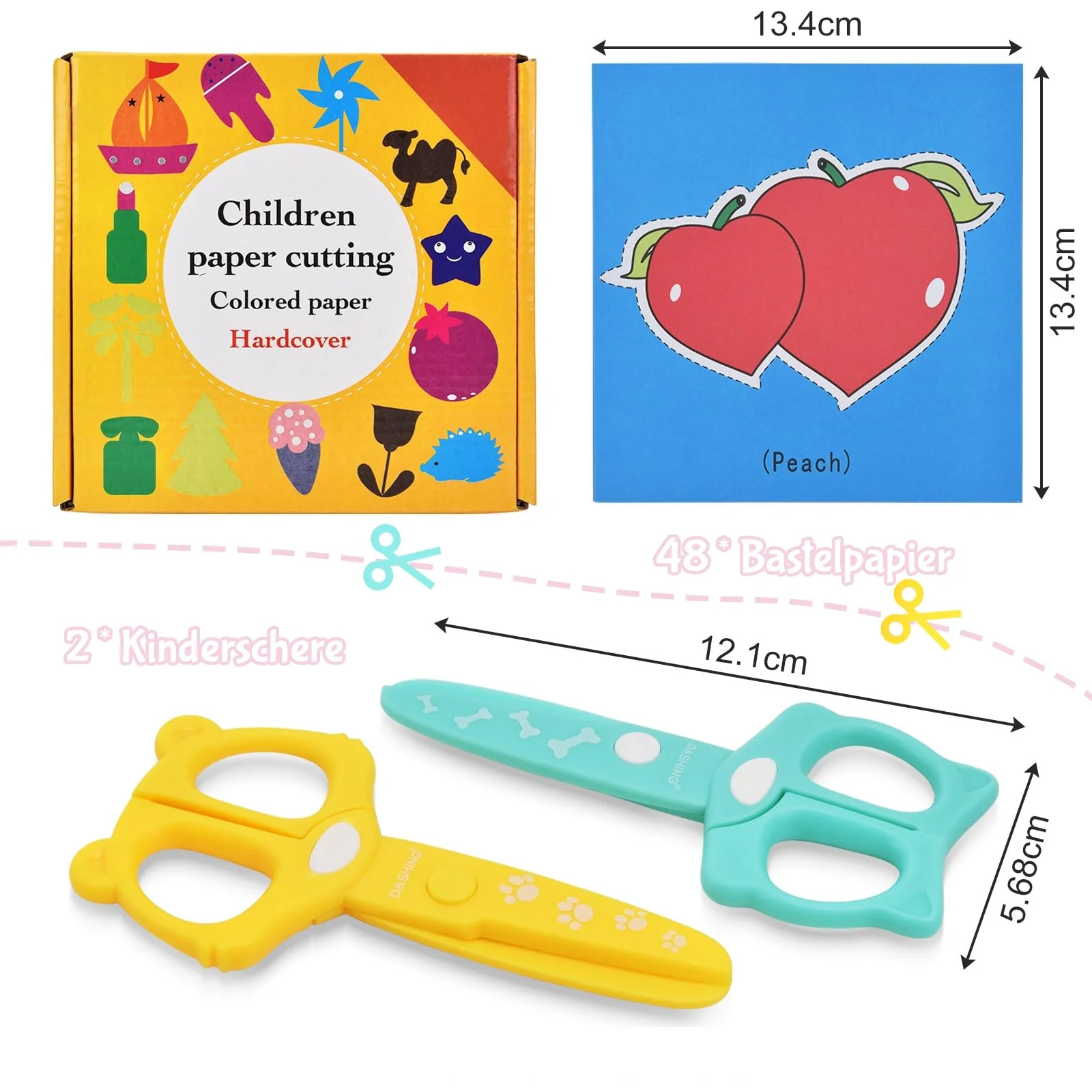 GutSache 2 Stück Kinderschere + 48 Blatt buntes Bastelpapier Für Kinder ab 2 Jahren | Bastelset für Kindergarten, Vorschule & zu Hause | Ideal als Gastgeschenk Mitgebsel - Image 3