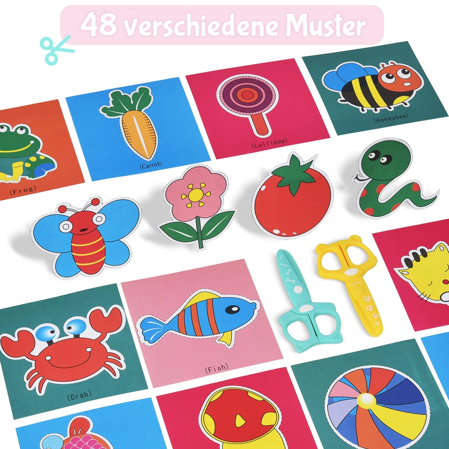 GutSache 2 Stück Kinderschere + 48 Blatt buntes Bastelpapier Für Kinder ab 2 Jahren | Bastelset für Kindergarten, Vorschule & zu Hause | Ideal als Gastgeschenk Mitgebsel - Image 4