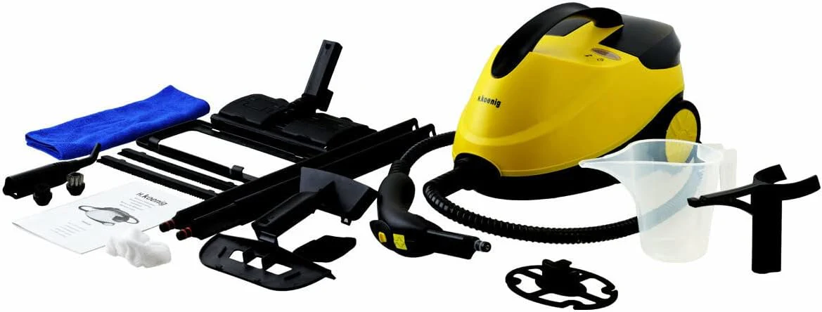 H.Koenig Dampfreiniger NV6200 / 4 bar / Autonomie 45 min / bereit in 8 min / leistungsstark 2000W / kompakt / Multifunktion Haus Büro Möbel Auto / 10 Zubehörteile inklusiv, Gelb/Schwarz - Image 2