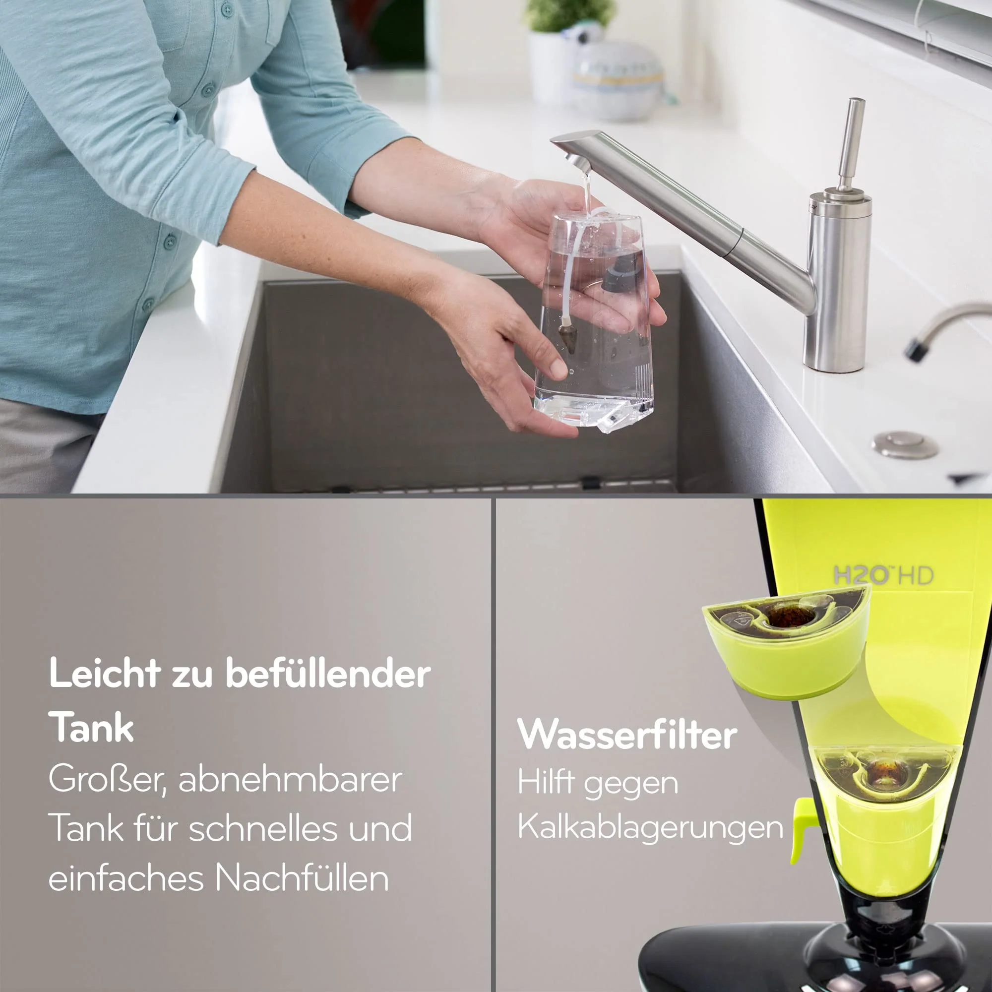 H2O HD Dampfreiniger & Dampfbesen - Tötet 99,9% der Bakterien ohne Reinigungschemikalien (H20 HD Steam Mop & Steam Cleaner) - Image 3