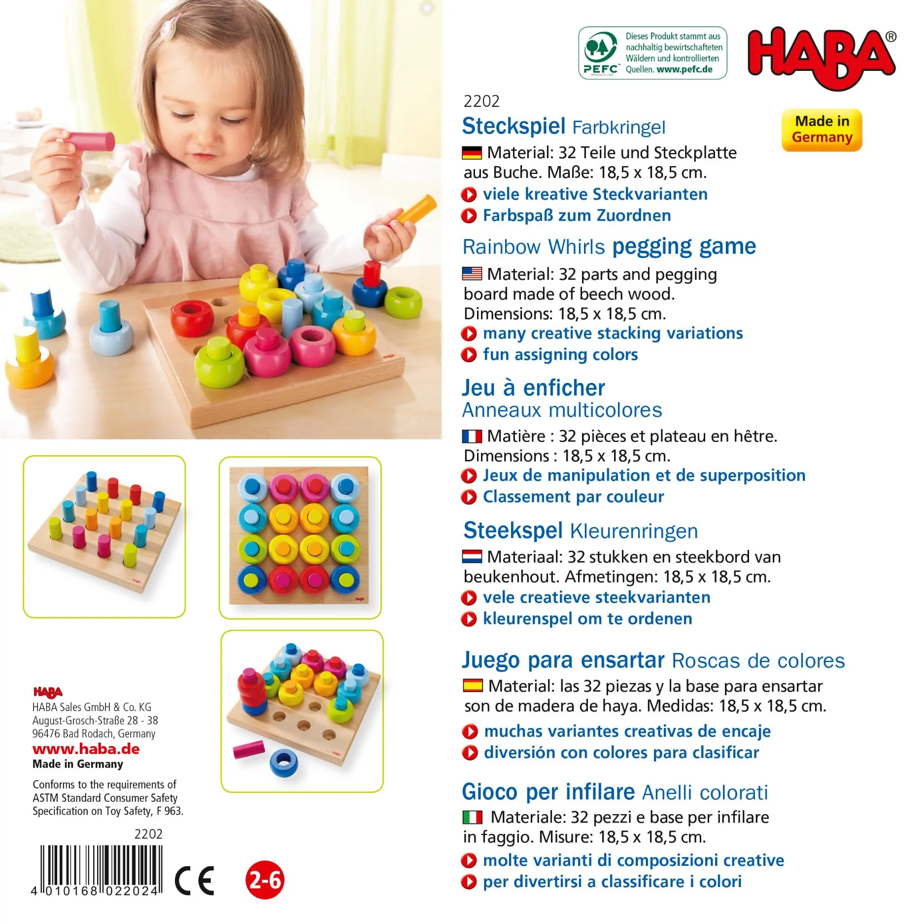 Haba 2202 - Steckspiel Farbkringel, buntes Sortier- und Motorikspielzeug aus Holz ab 2 Jahren, zum Farbenlernen - Image 2