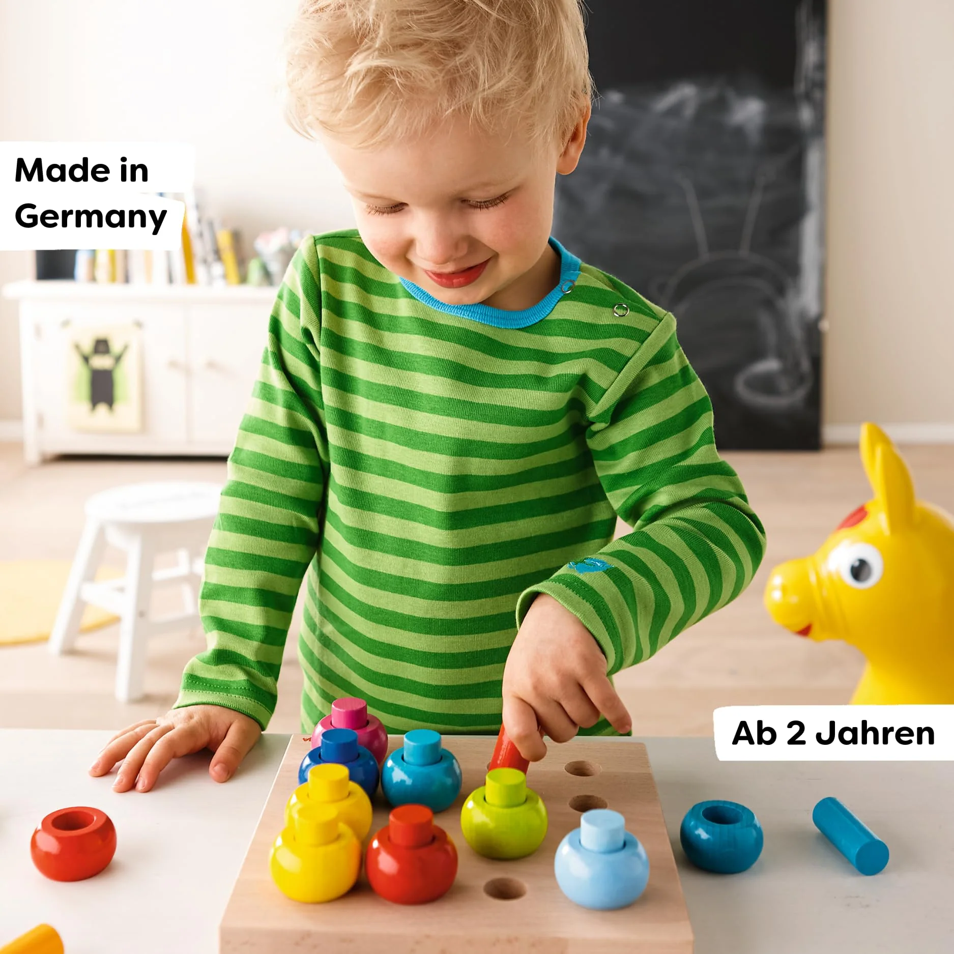 Haba 2202 - Steckspiel Farbkringel, buntes Sortier- und Motorikspielzeug aus Holz ab 2 Jahren, zum Farbenlernen - Image 4